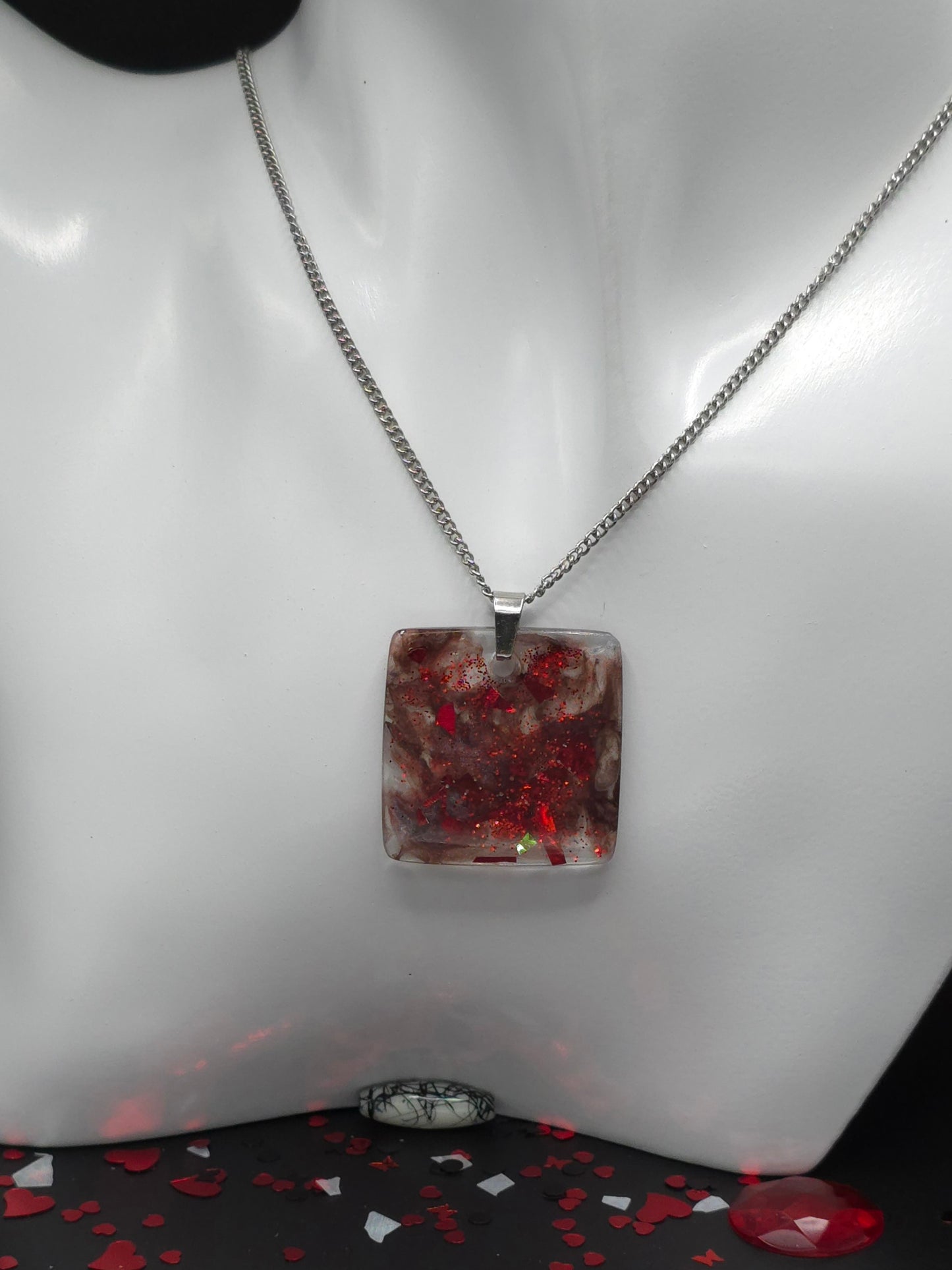 Red Swirl Resin Necklace