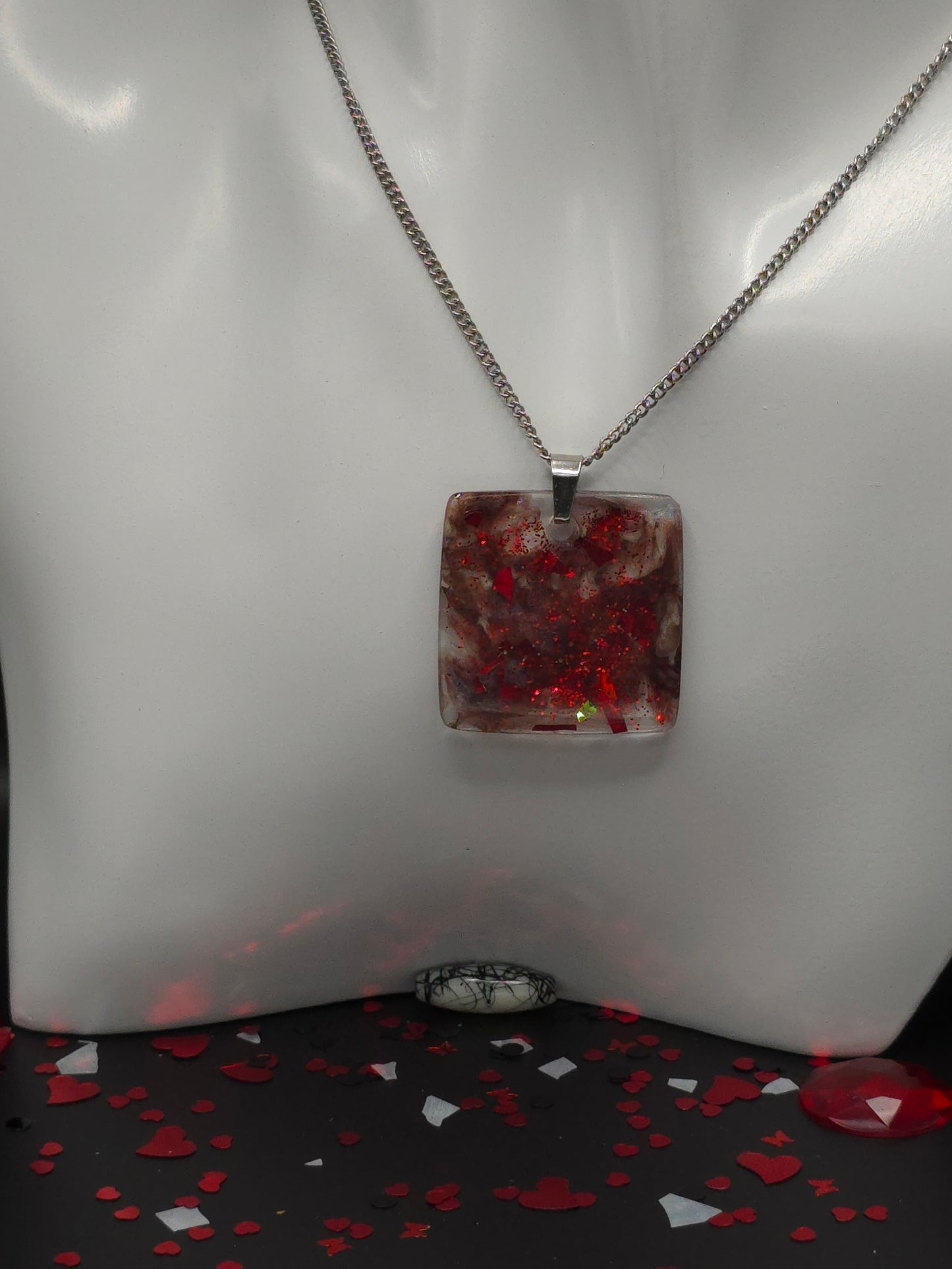 Red Swirl Resin Necklace