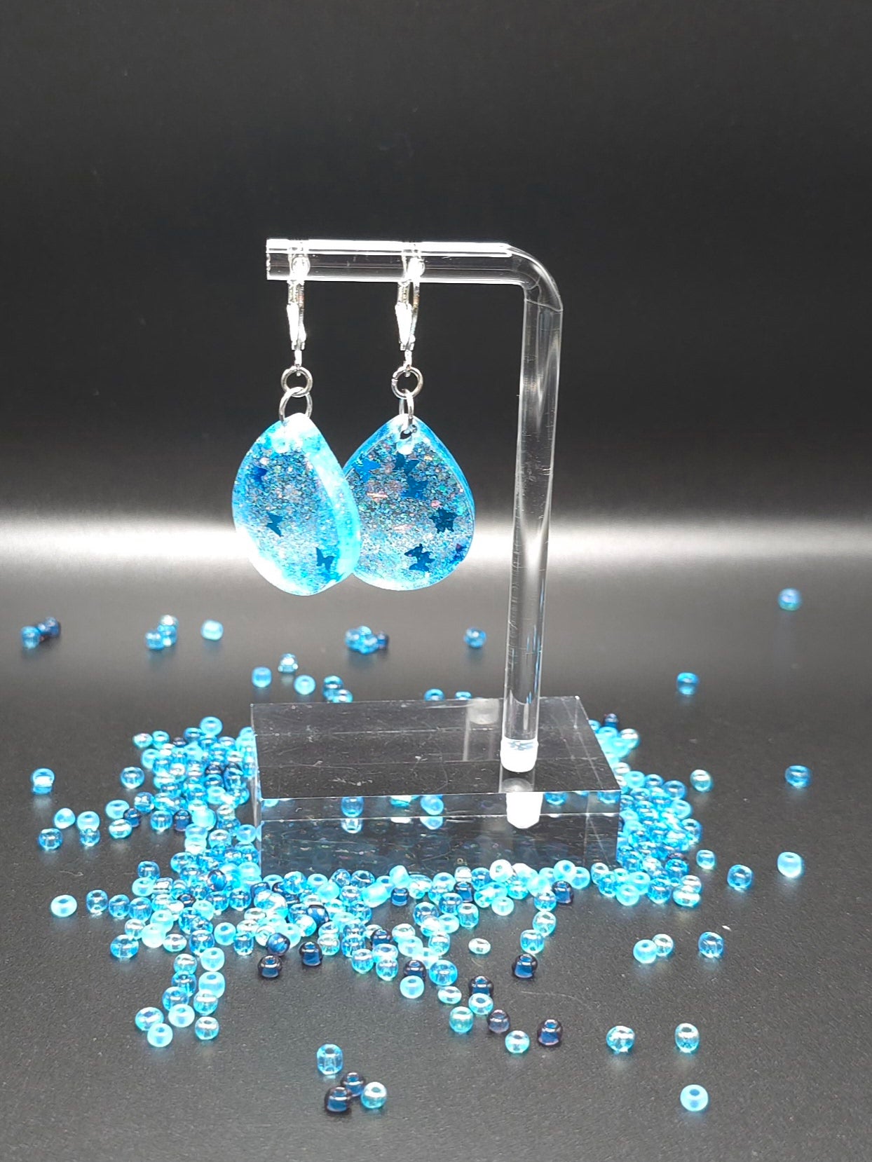 Blue Glitter TearDrop Resin Earrings