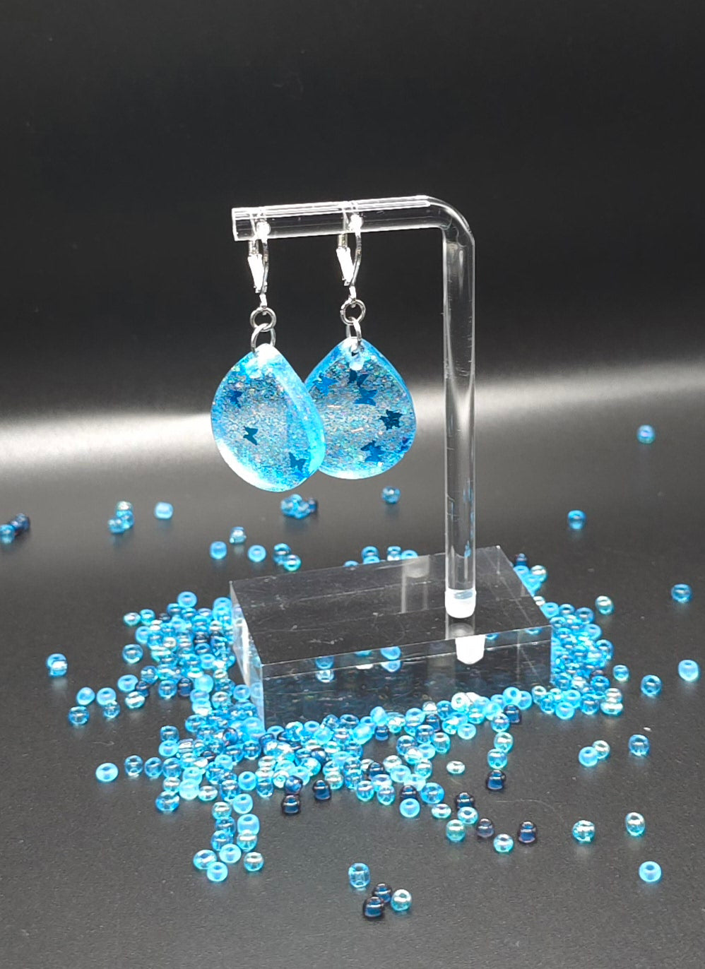 Blue Glitter TearDrop Resin Earrings