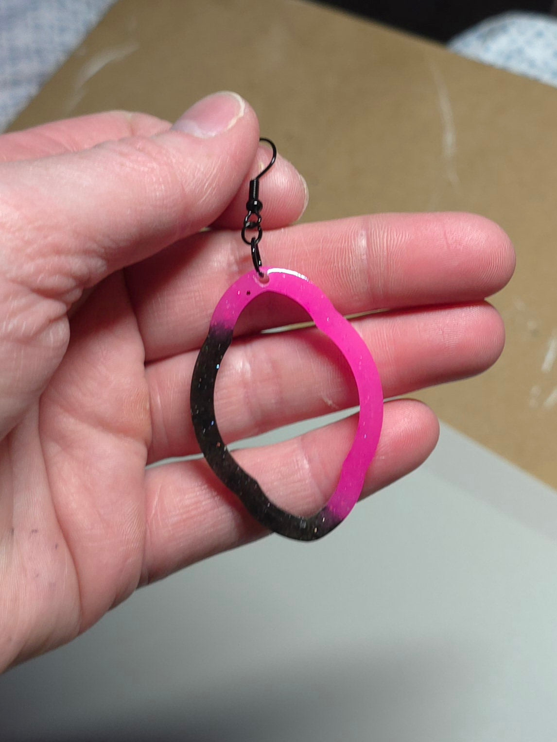 Black & Pink Resin Earrings