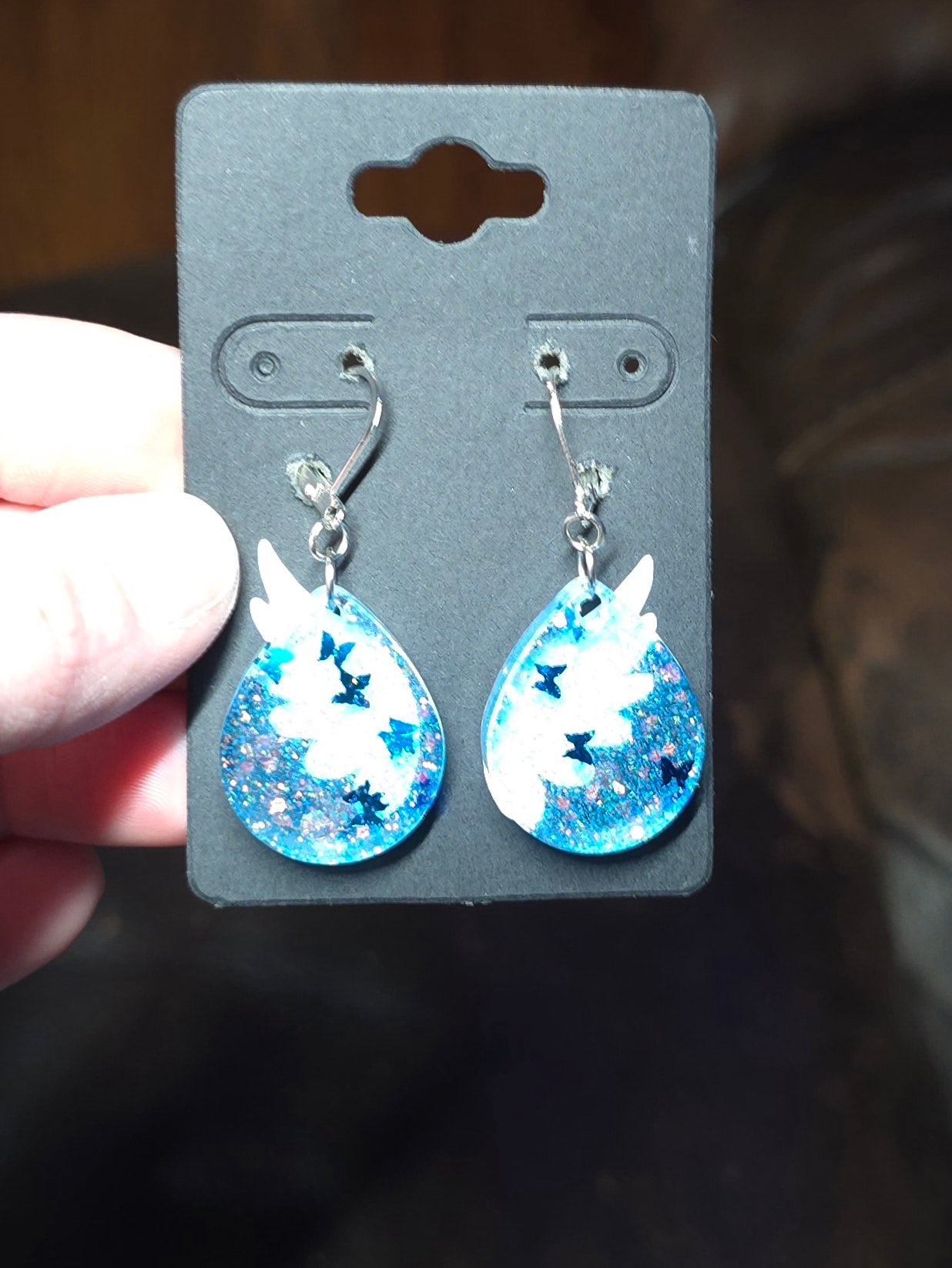 Blue Glitter TearDrop Resin Earrings