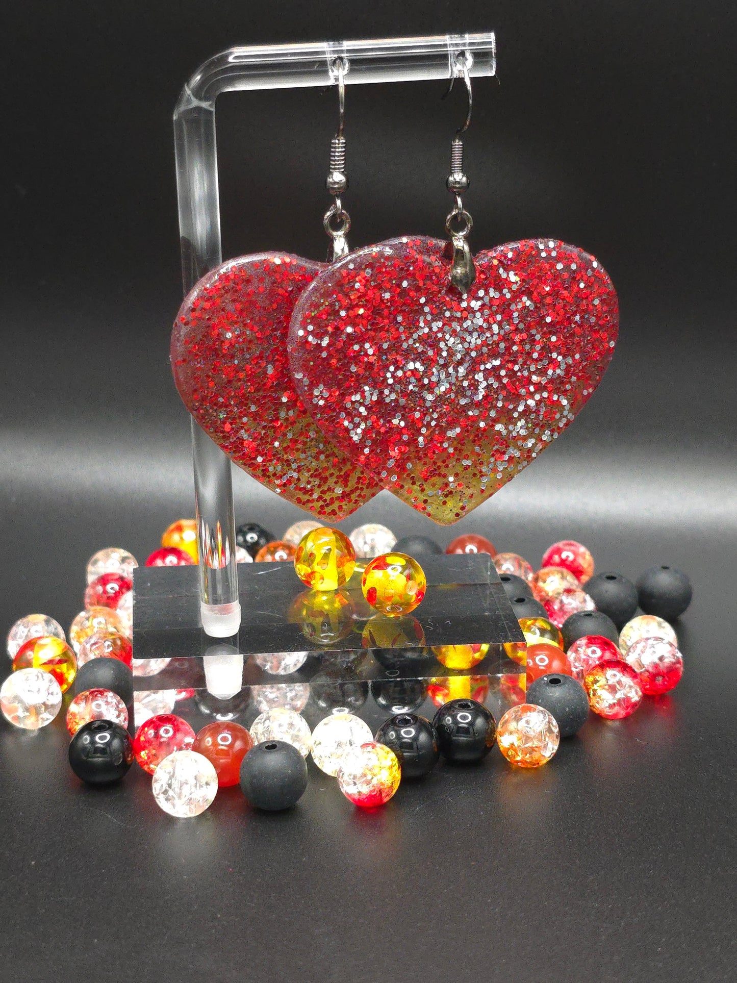 Hearts & Glitter Resin Earrings