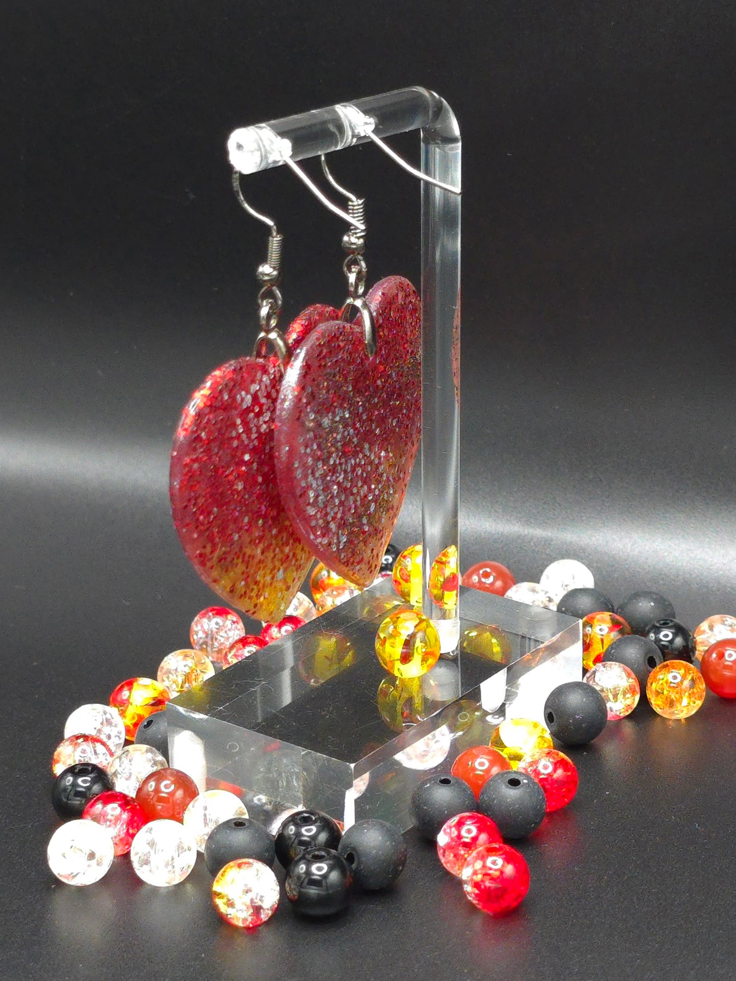 Hearts & Glitter Resin Earrings