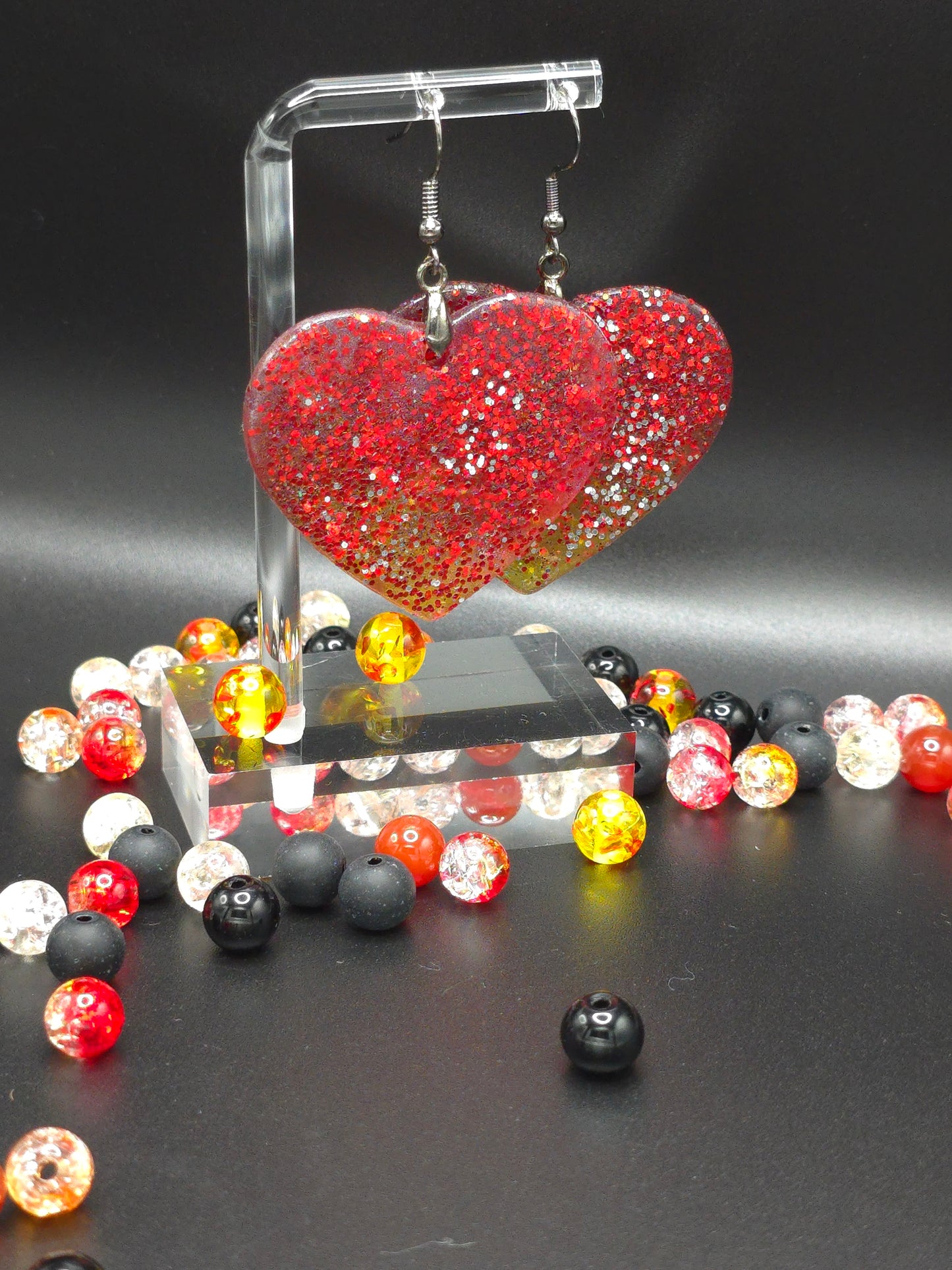 Hearts & Glitter Resin Earrings