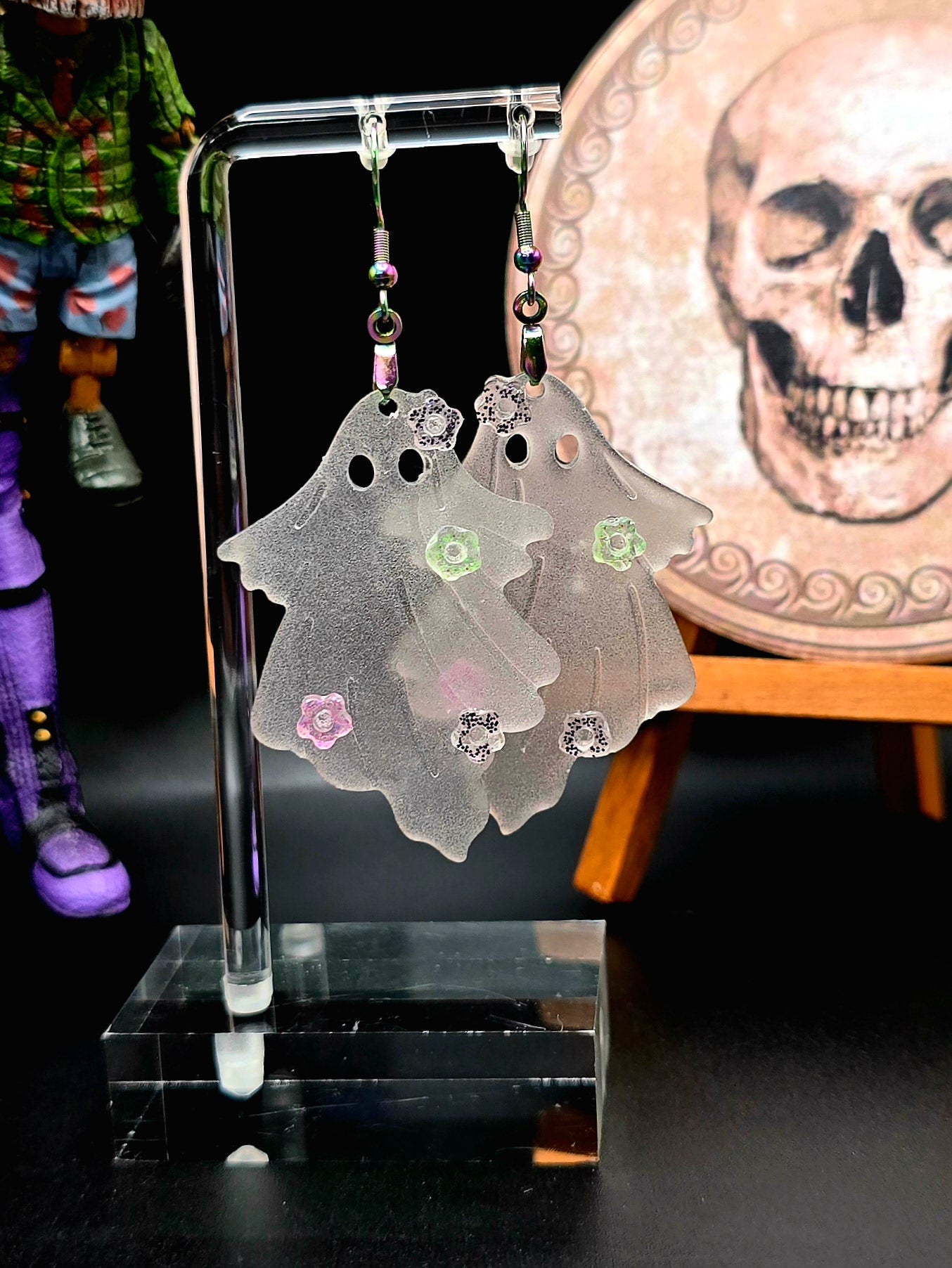 Ghoulish Ghost Glow in the Dark Resin Earrings