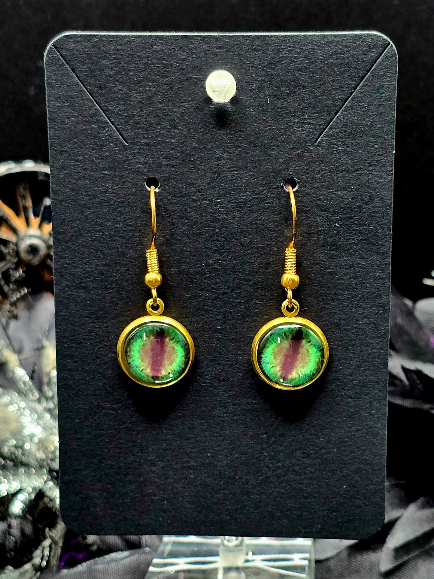 Lizard Eyes Bezel Dangle Earrings