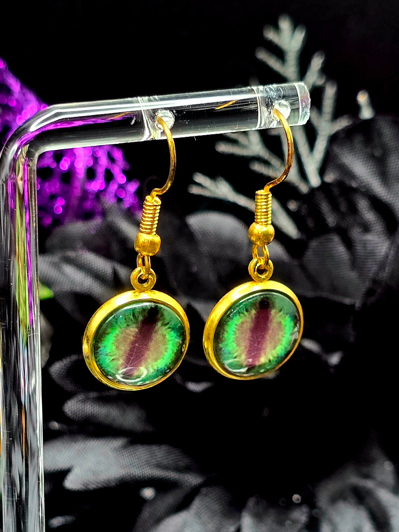 Lizard Eyes Bezel Dangle Earrings