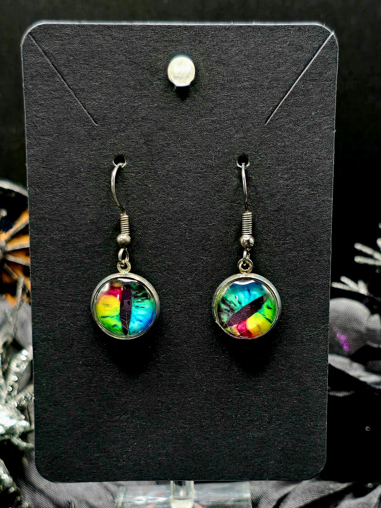 Tye-Dye Bezel Dangle Earrings