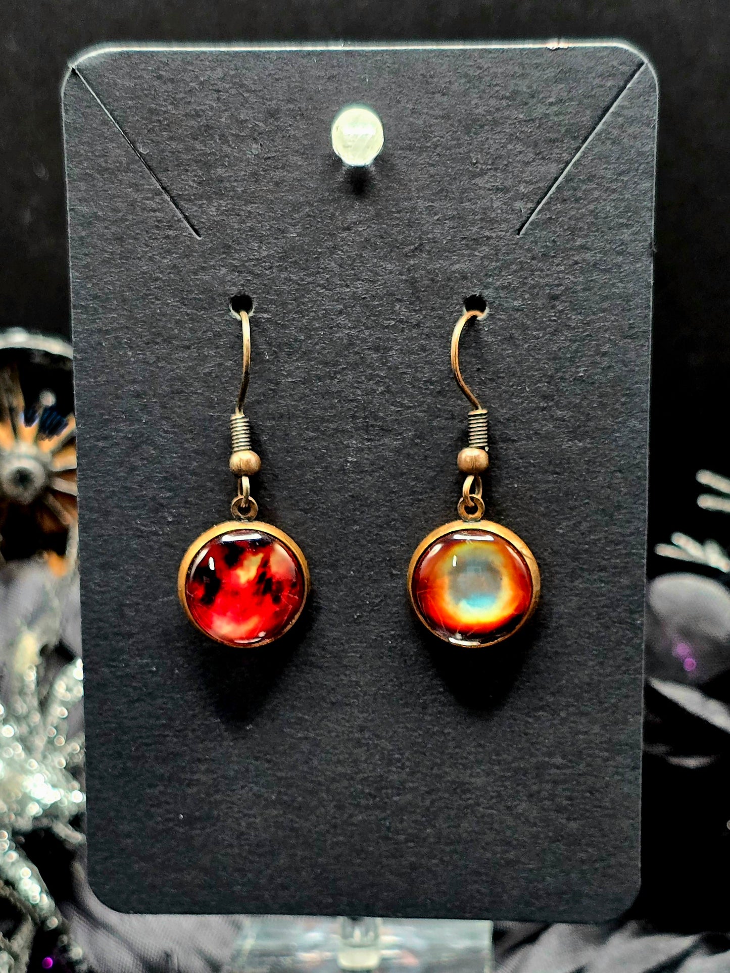 Eye of Fire Bezel Dangle Earrings