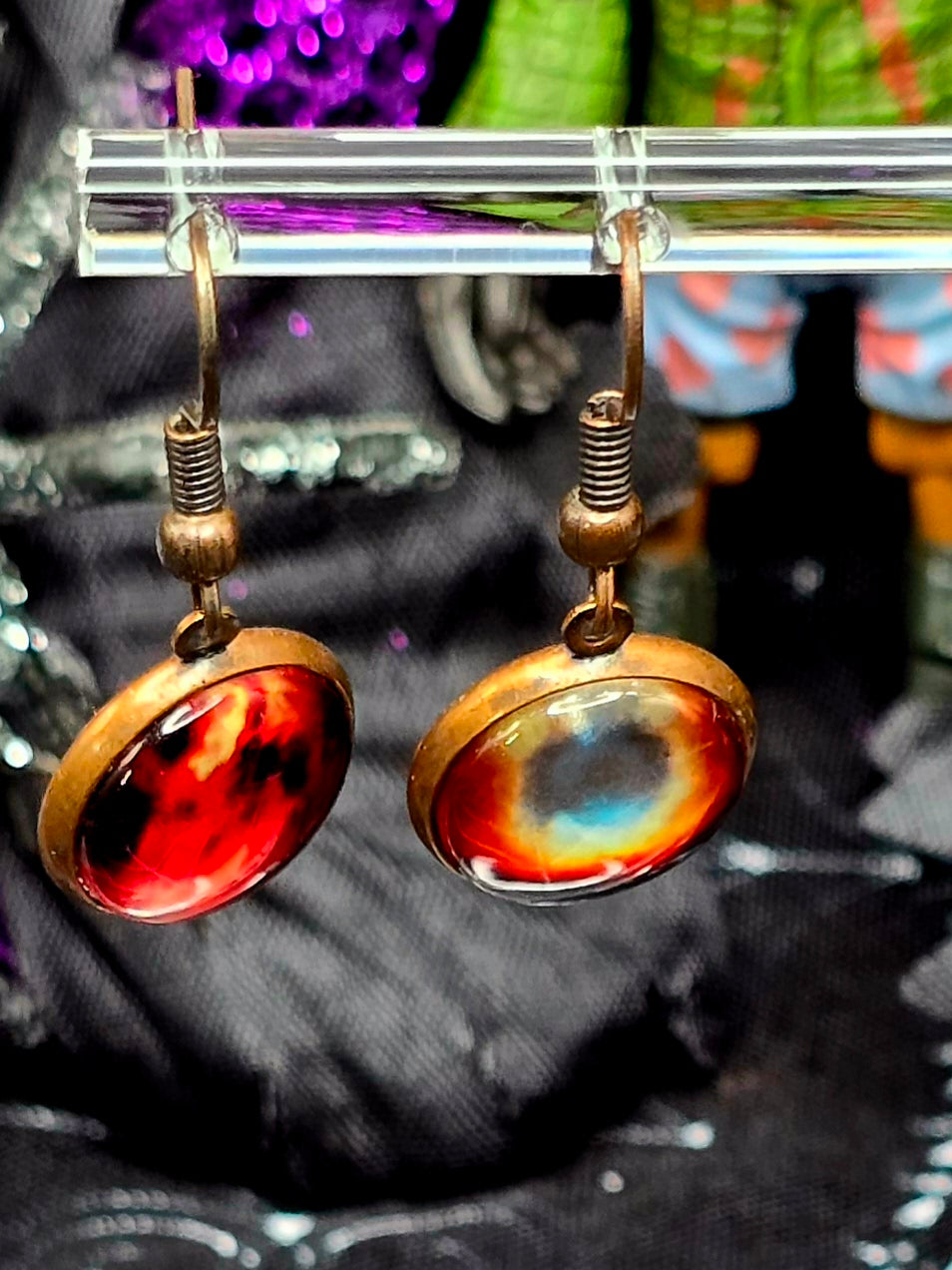 Eye of Fire Bezel Dangle Earrings