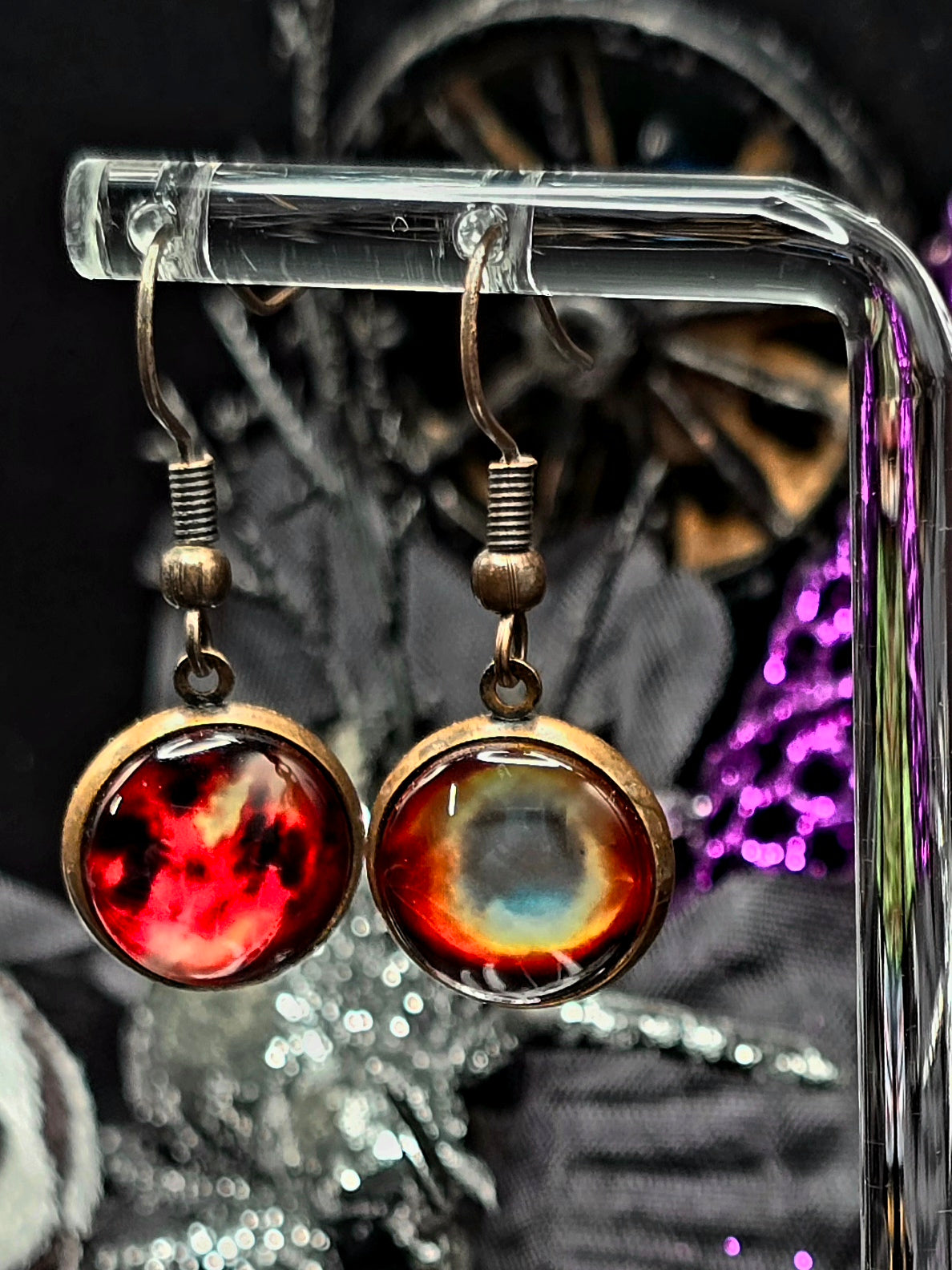 Eye of Fire Bezel Dangle Earrings