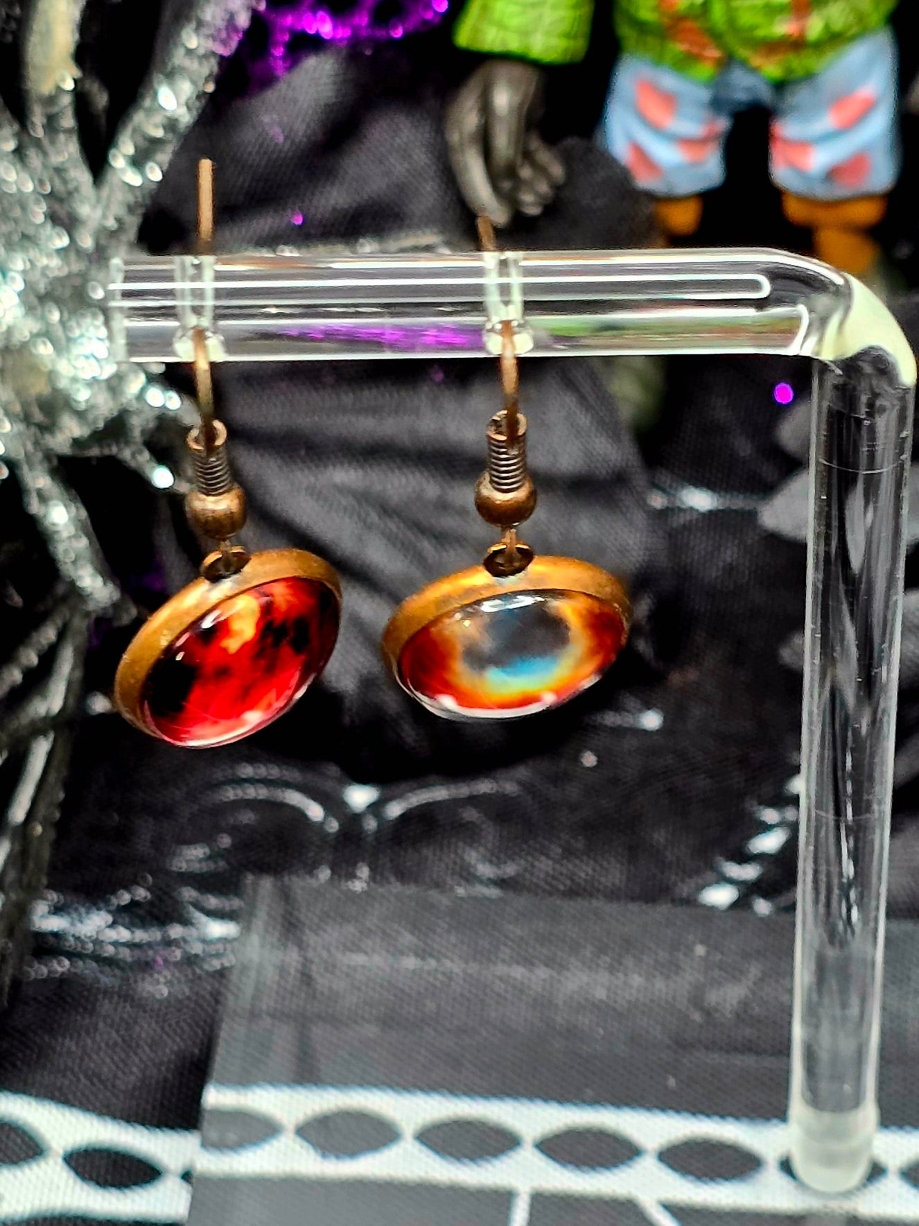 Eye of Fire Bezel Dangle Earrings