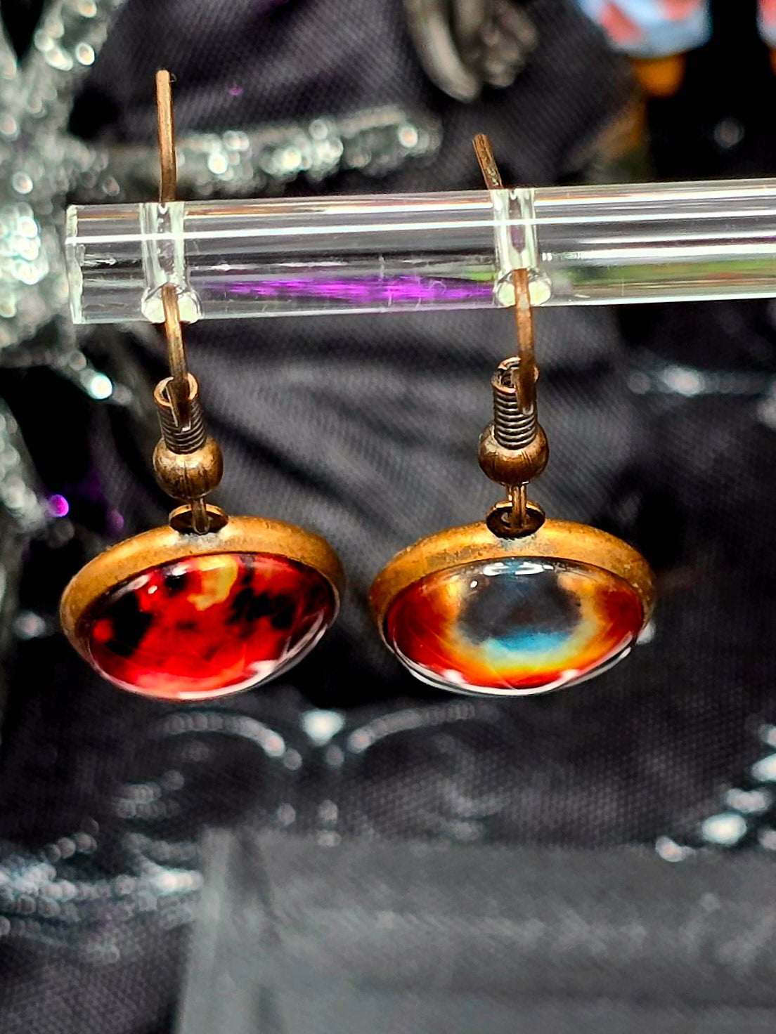 Eye of Fire Bezel Dangle Earrings