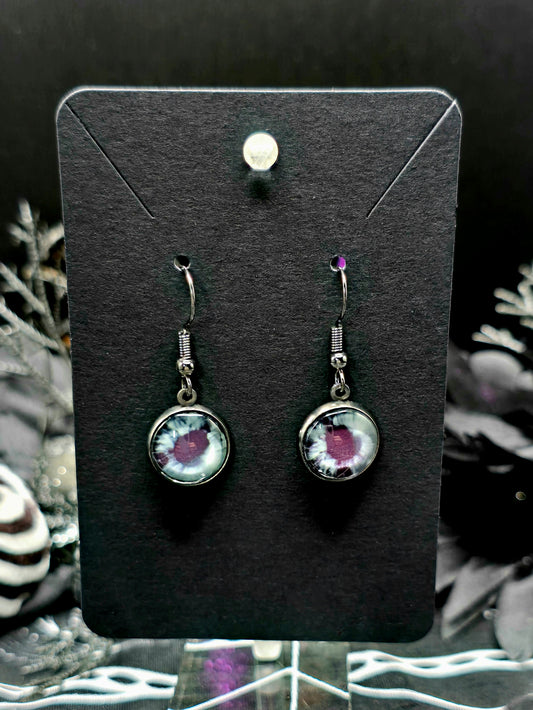 Grey Eyes Bezel Dangle Earrings