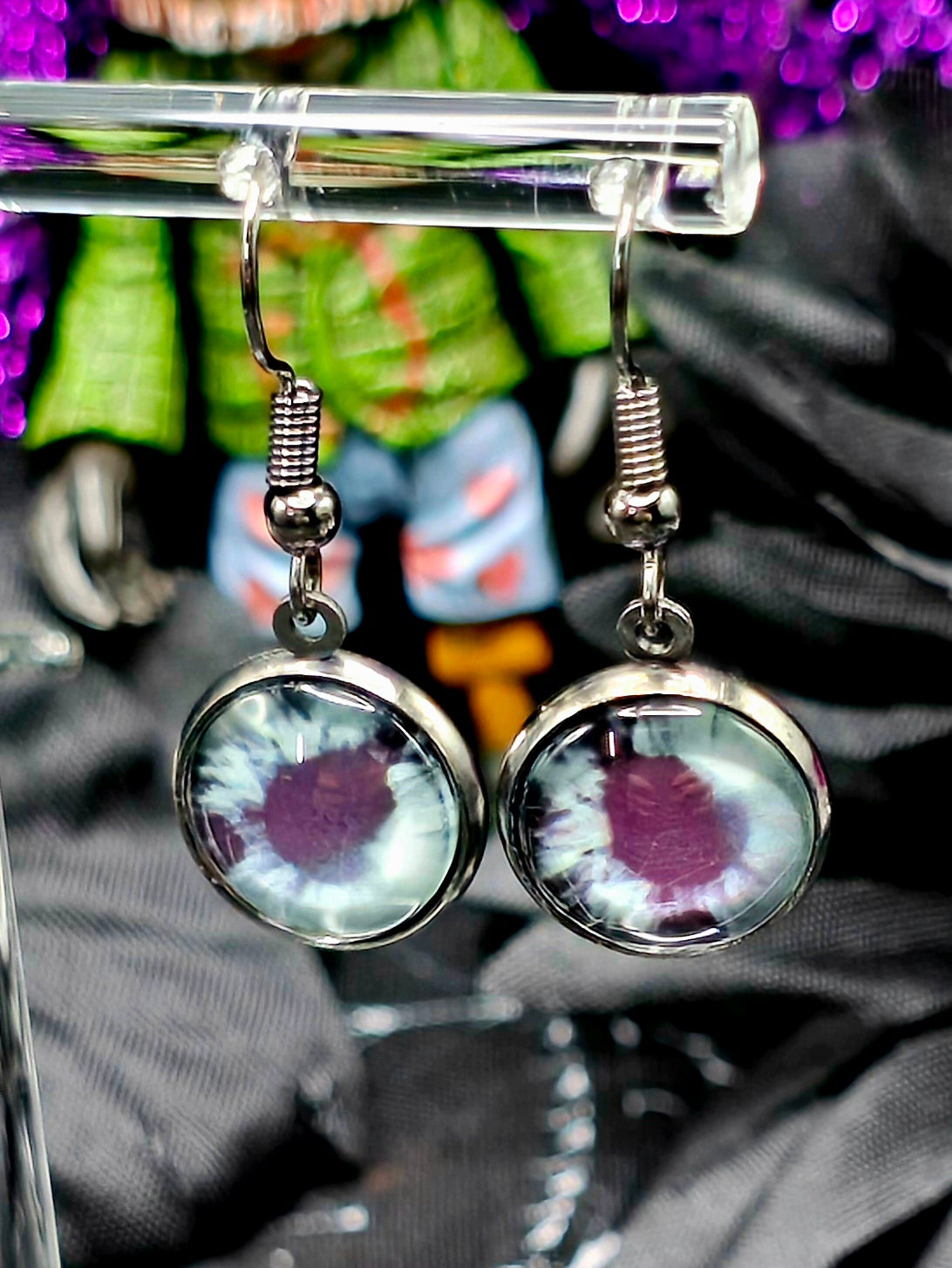 Grey Eyes Bezel Dangle Earrings