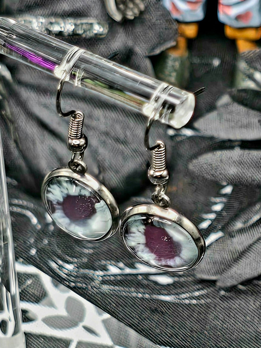 Grey Eyes Bezel Dangle Earrings