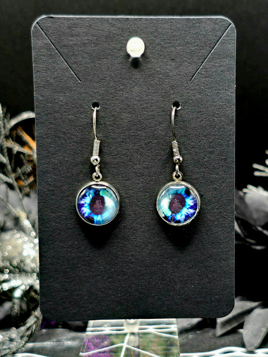 Blue Eyes Bezel Dangle Earrings