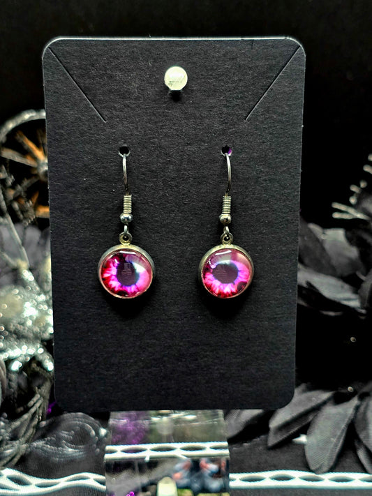 Pink Eyes Bezel Dangle Earrings