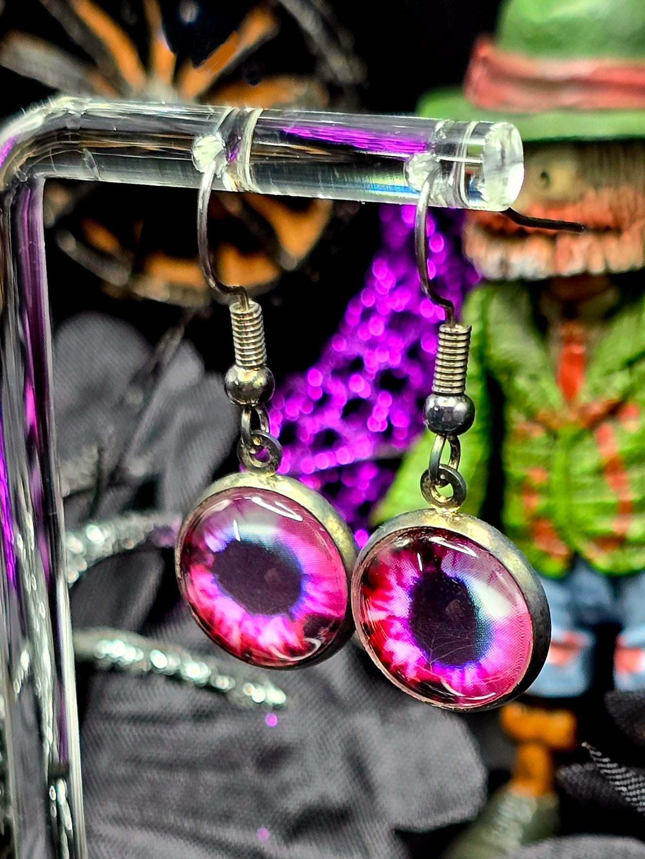 Pink Eyes Bezel Dangle Earrings