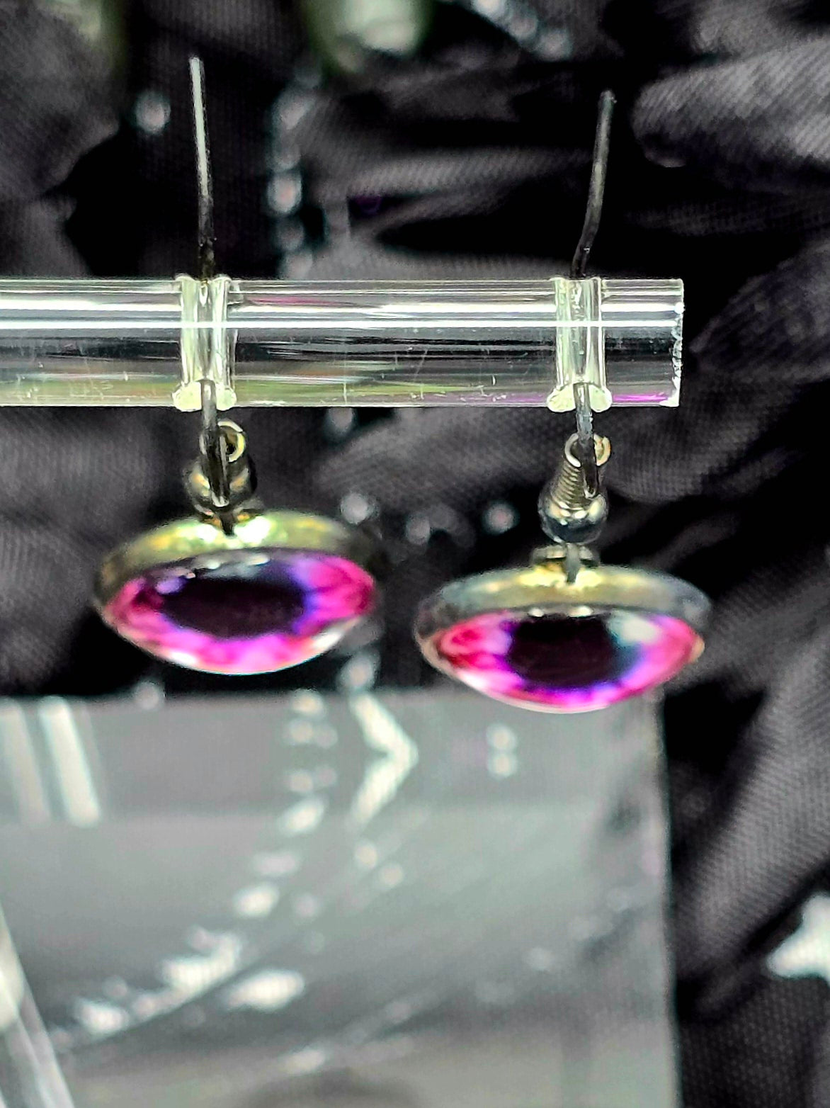 Pink Eyes Bezel Dangle Earrings