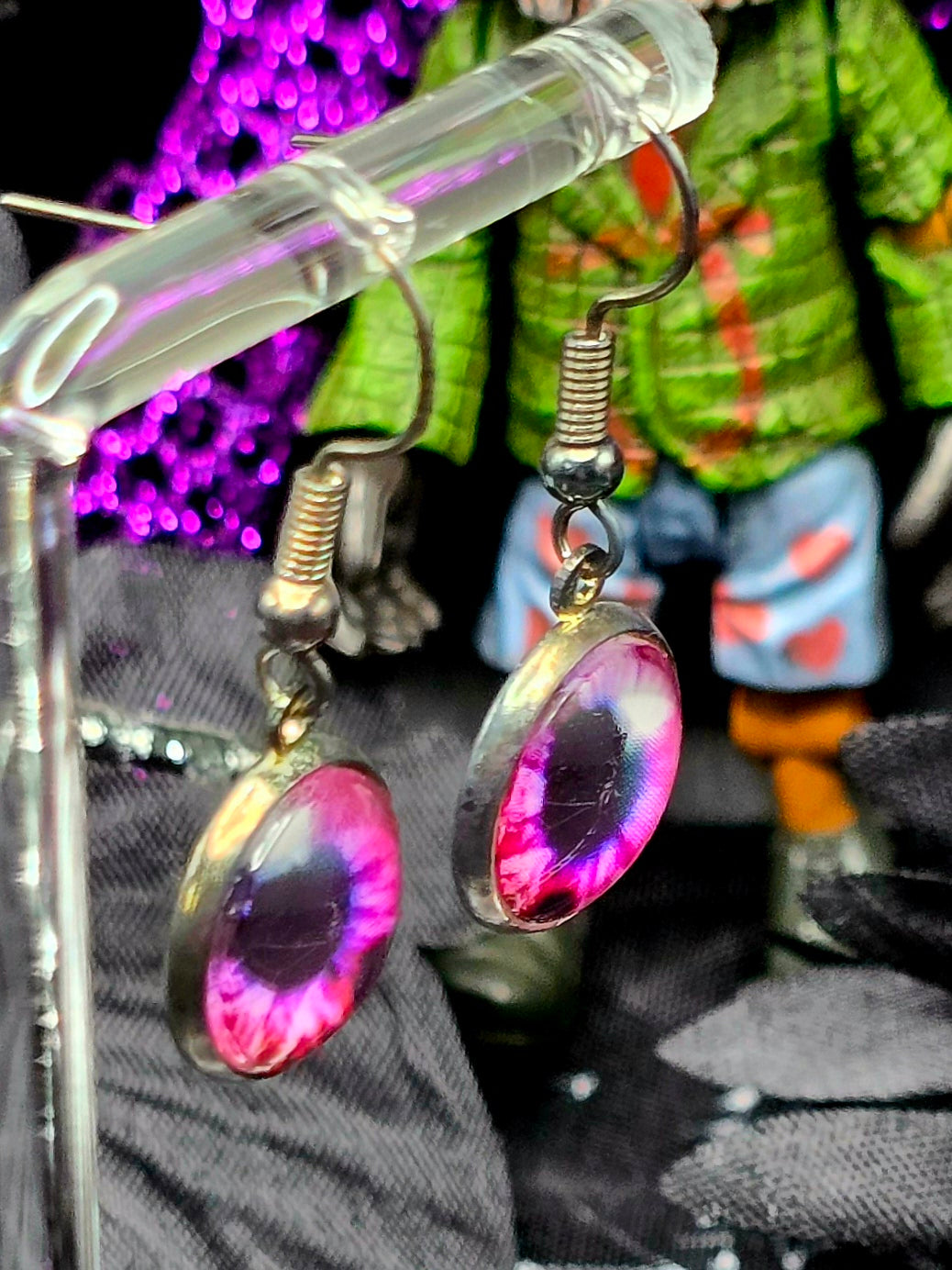 Pink Eyes Bezel Dangle Earrings