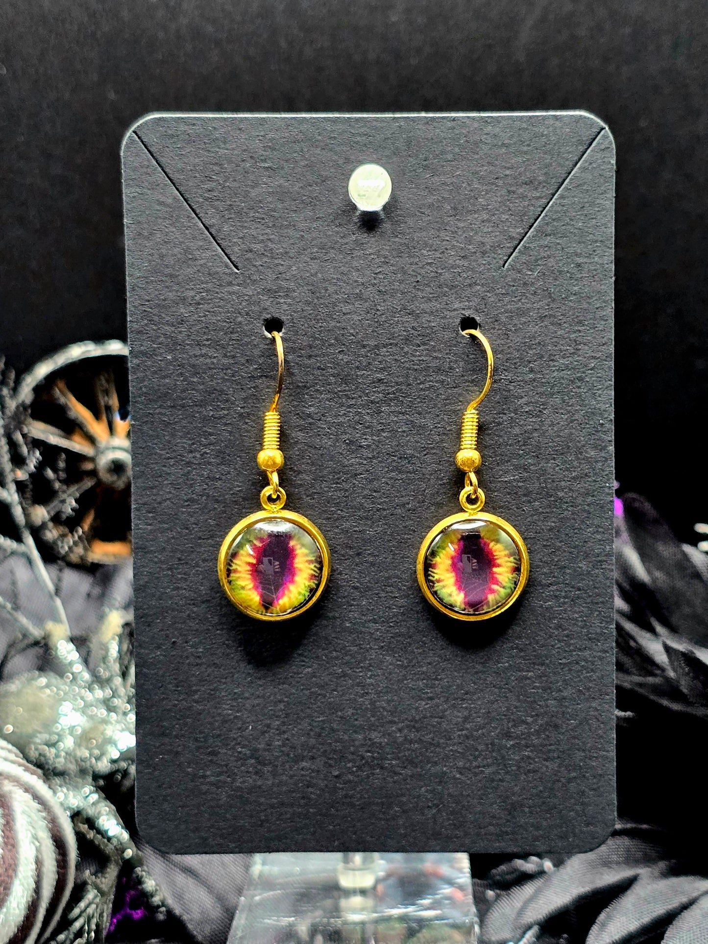 Snake Eyes Bezel Dangle Earrings