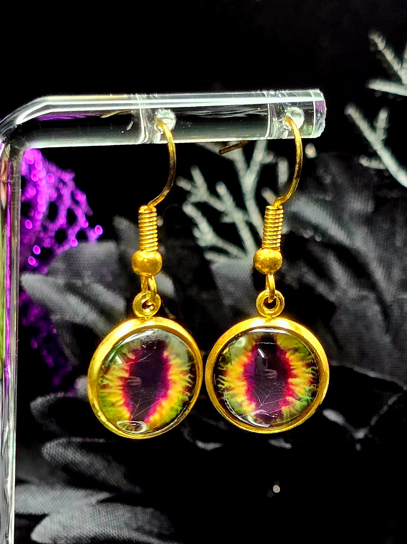 Snake Eyes Bezel Dangle Earrings