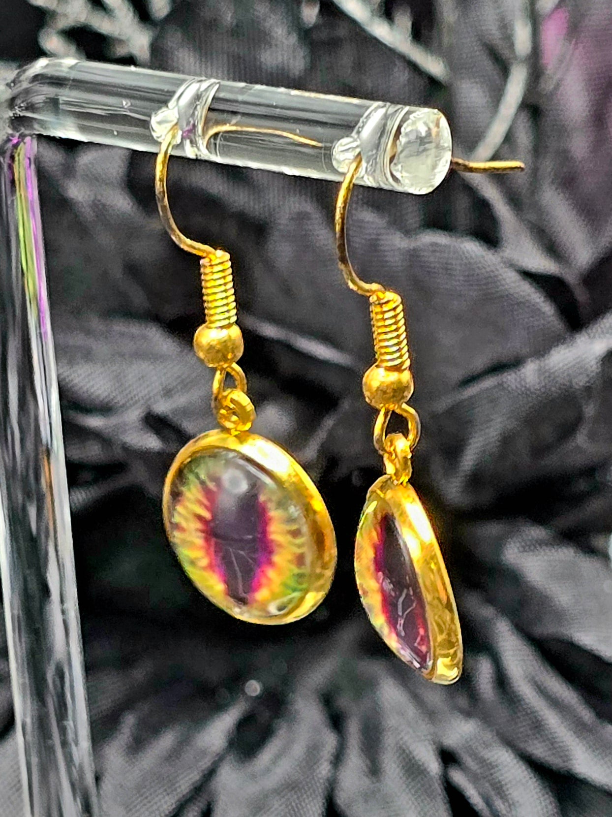 Snake Eyes Bezel Dangle Earrings