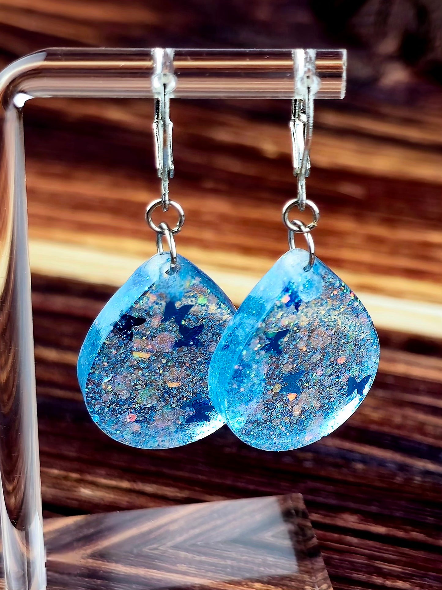Blue Glitter TearDrop Resin Earrings