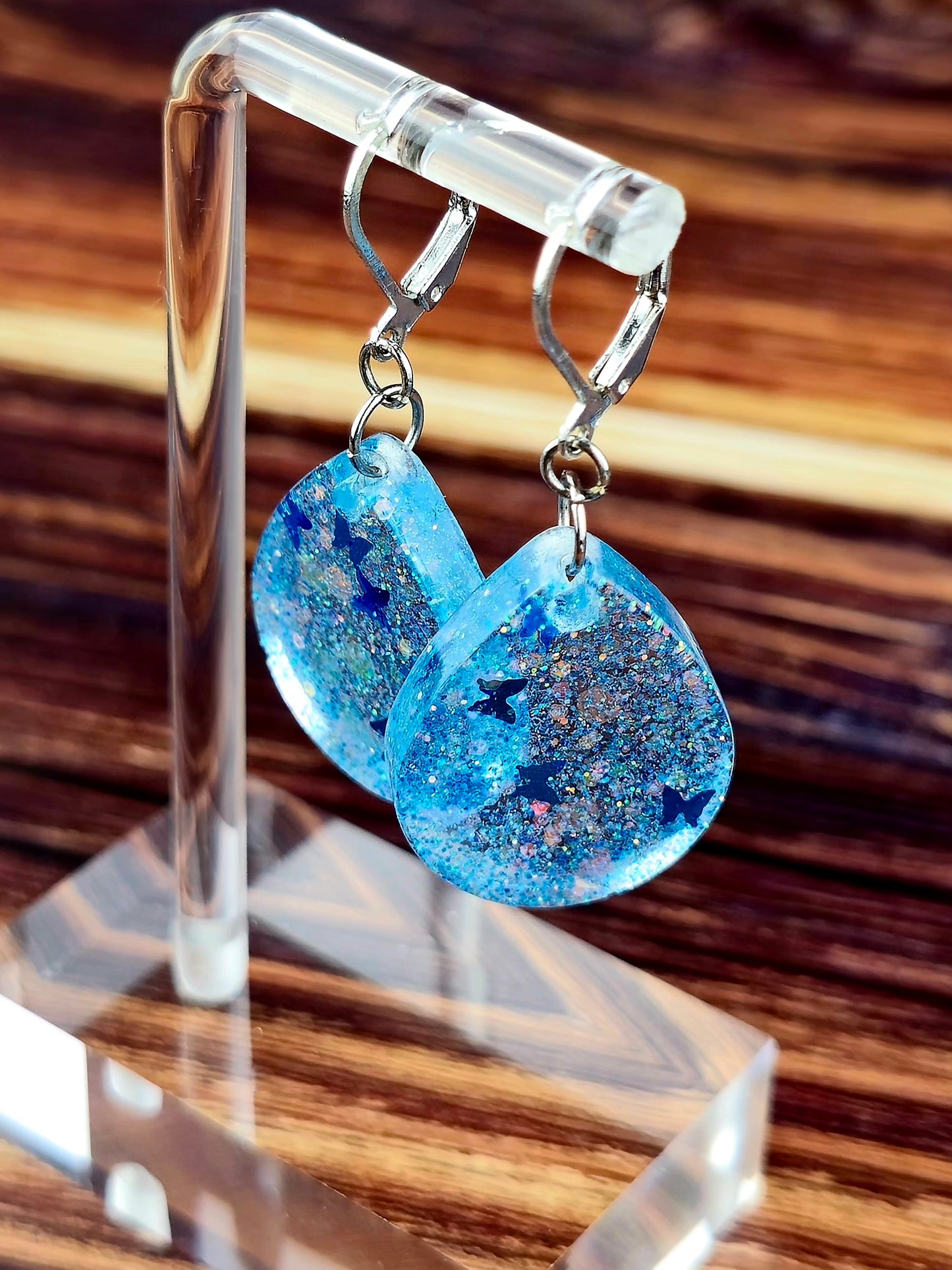 Blue Glitter TearDrop Resin Earrings