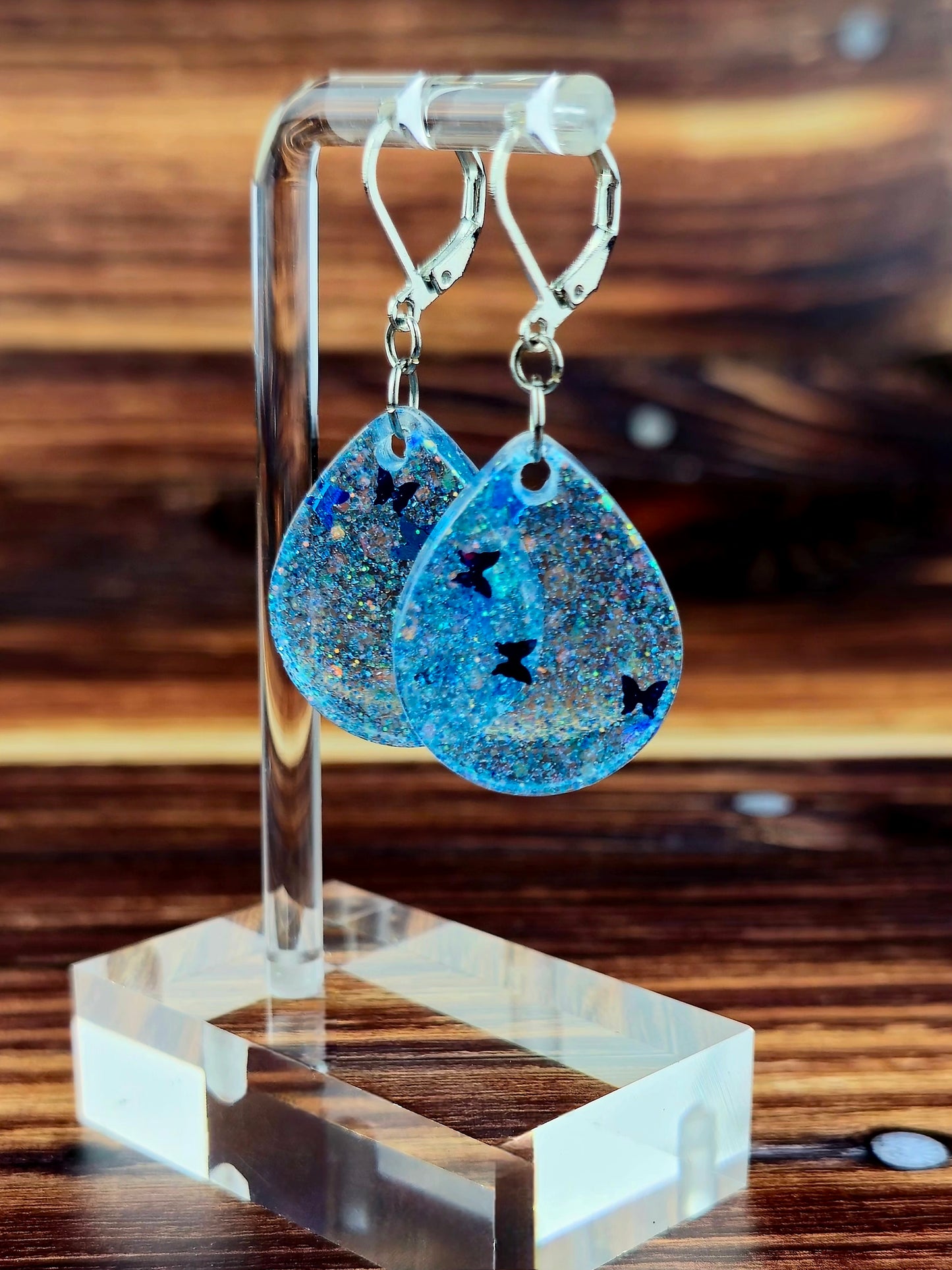 Blue Glitter TearDrop Resin Earrings
