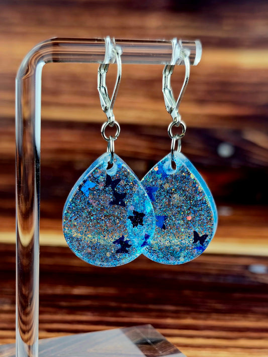 Blue Glitter TearDrop Resin Earrings