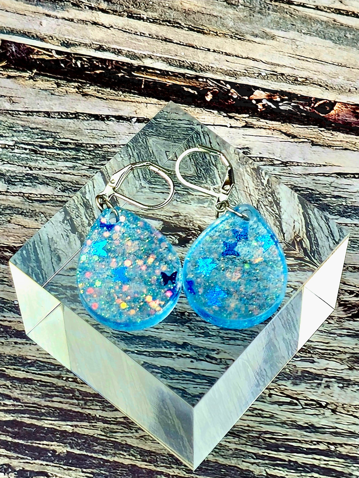 Blue Glitter TearDrop Resin Earrings