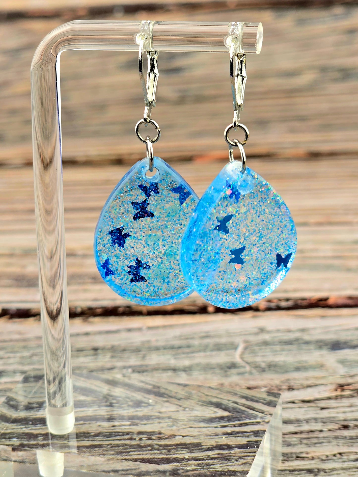 Blue Glitter TearDrop Resin Earrings