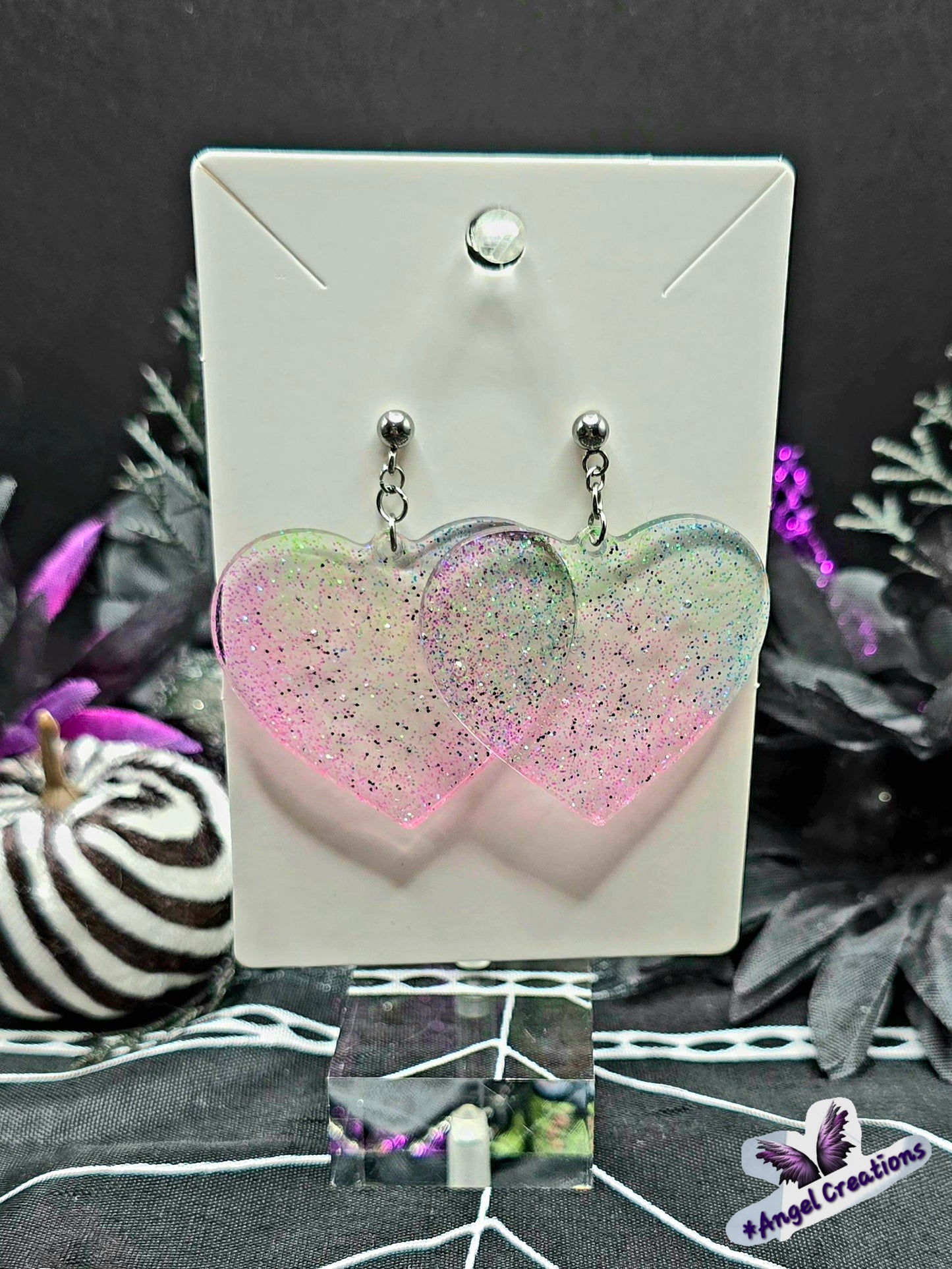 Glittery Dangly Heart Earrings