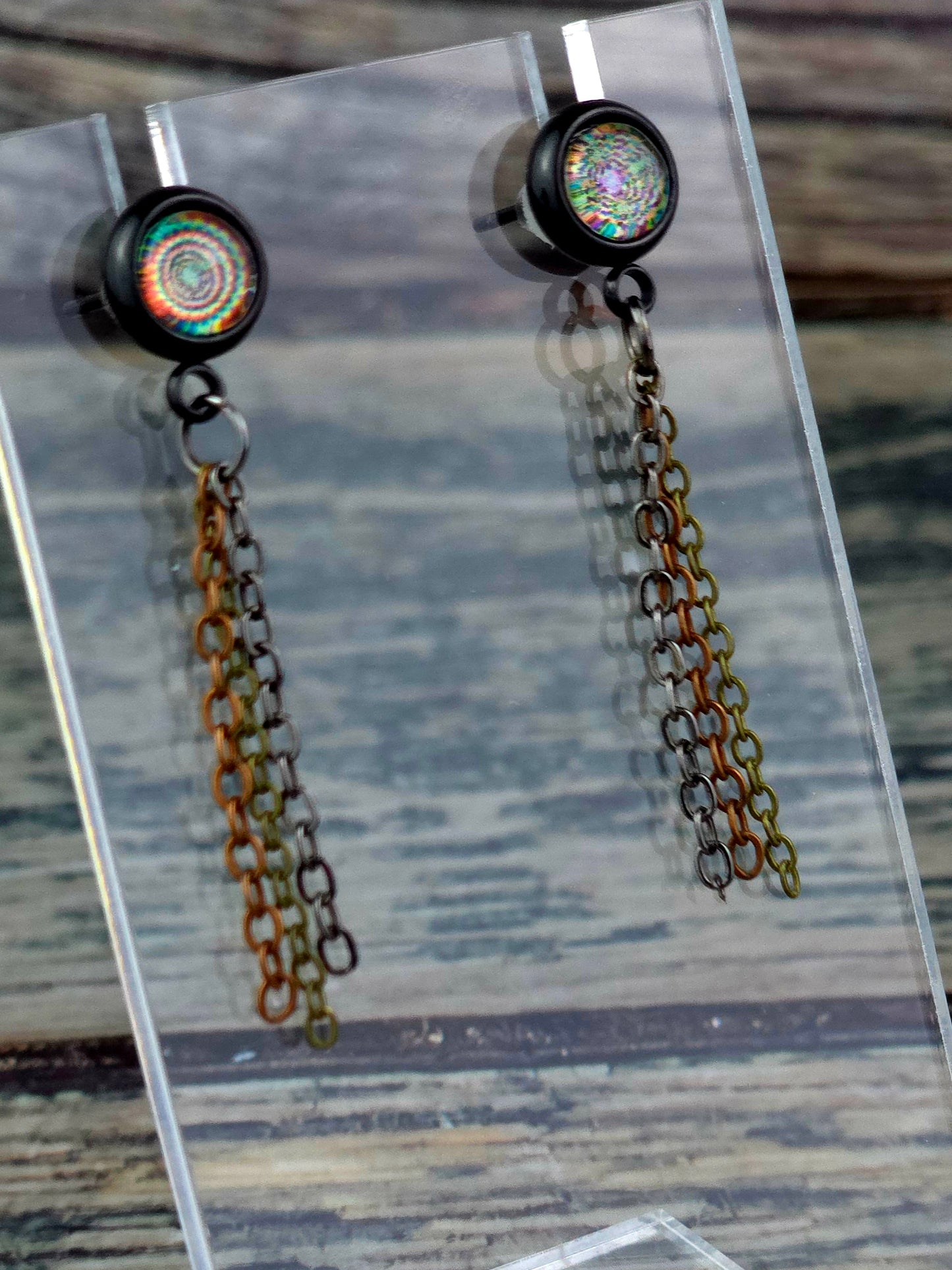 Tri-Color Post Stud Earrings