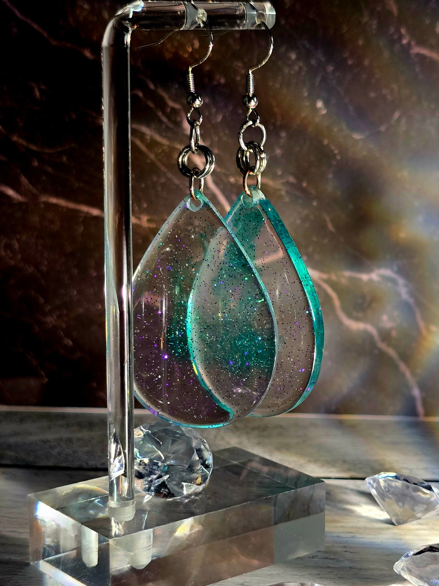 Smoky Green Resin Earrings