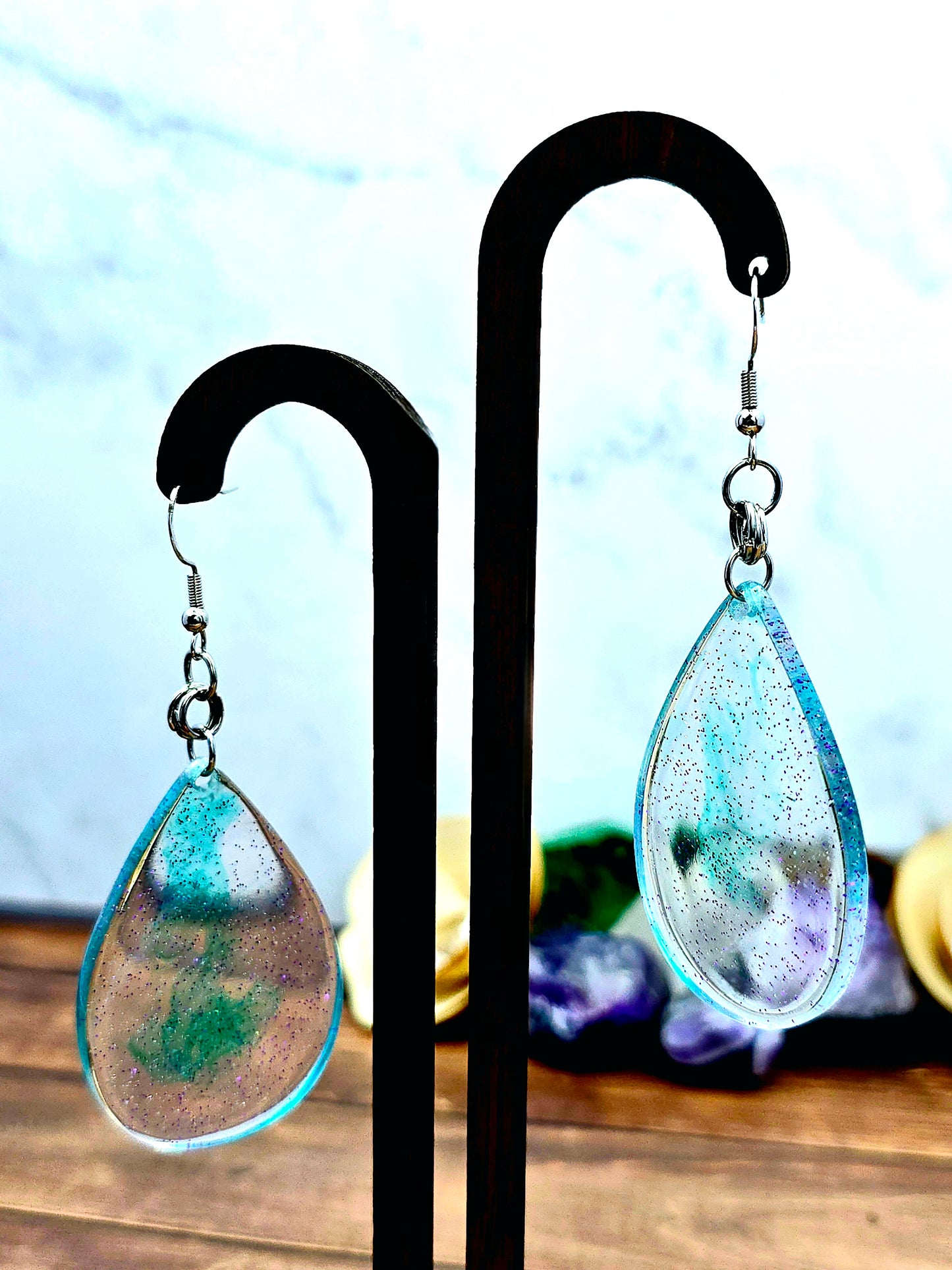 Smoky Green Resin Earrings