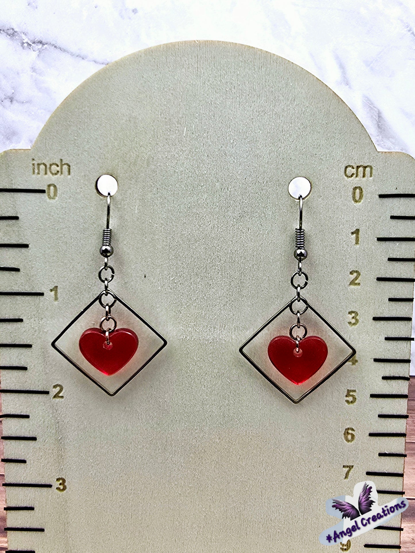 Red Dangly Heart Earrings