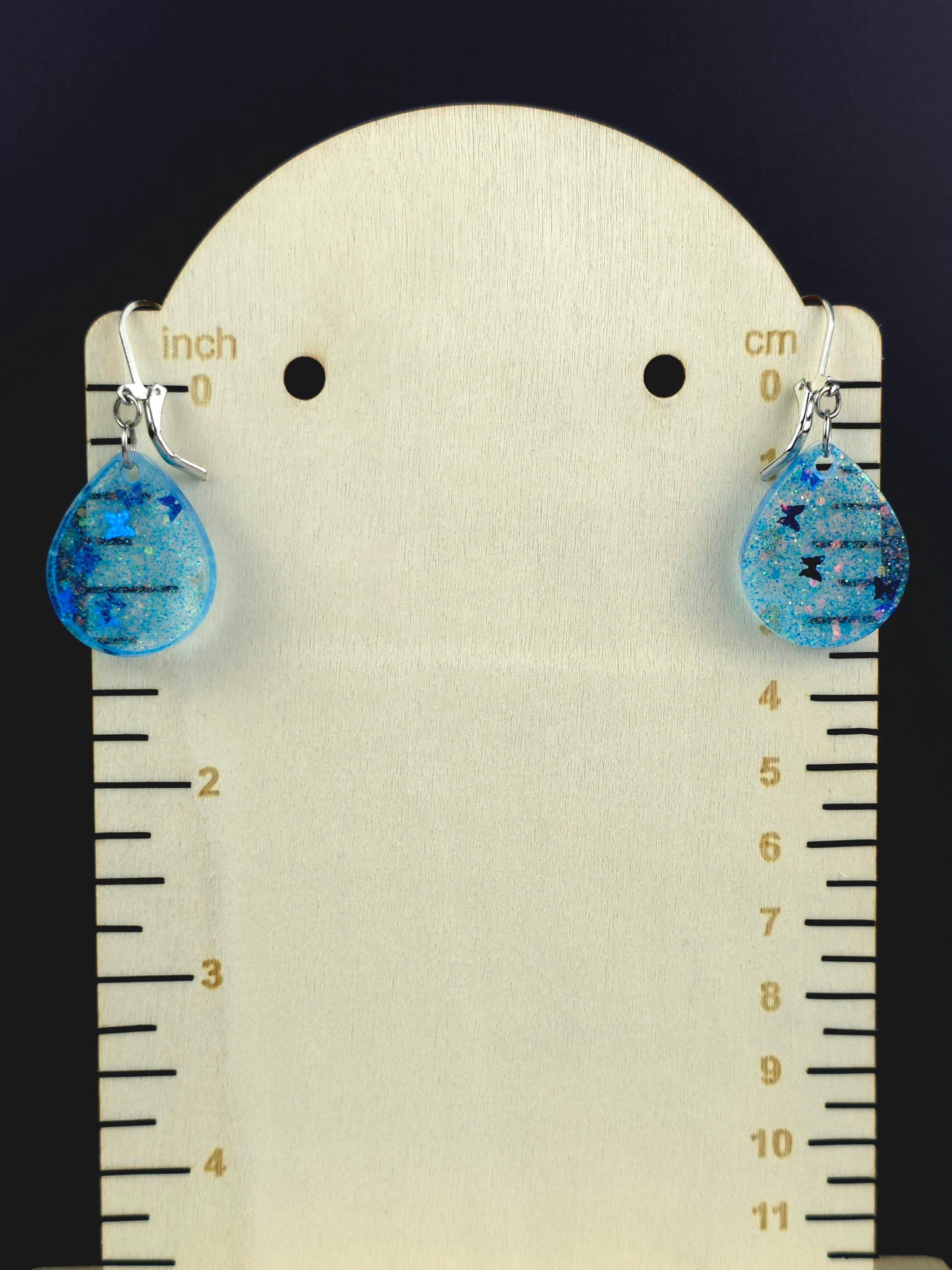 Blue Glitter TearDrop Resin Earrings
