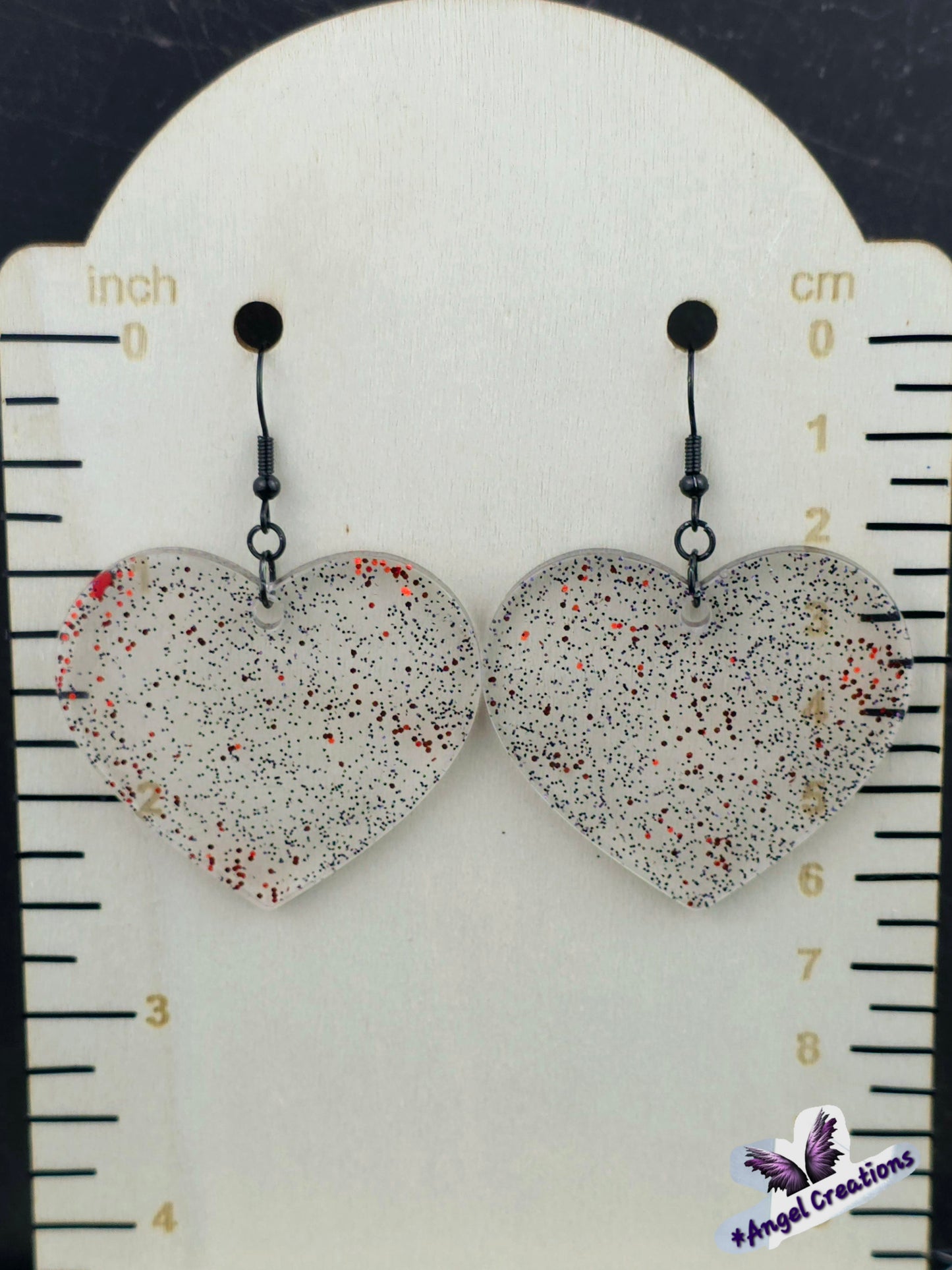 Black & Red Glittery Heart Earrings