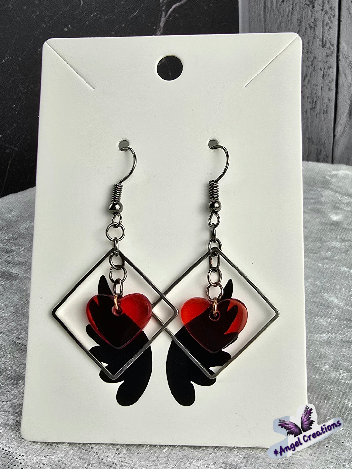 Red Dangly Heart Earrings