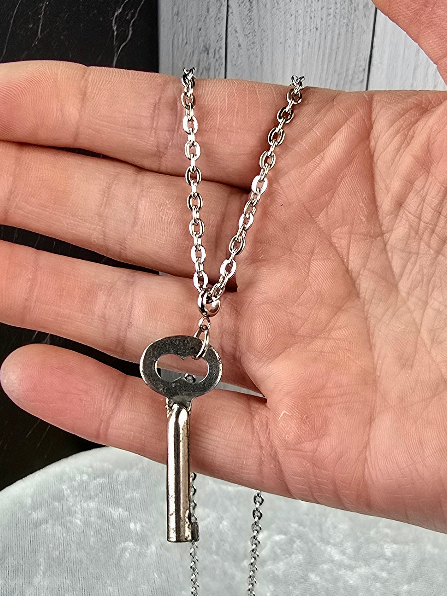 Vintage Skeleton Key Necklace on Stainless Steel Chain