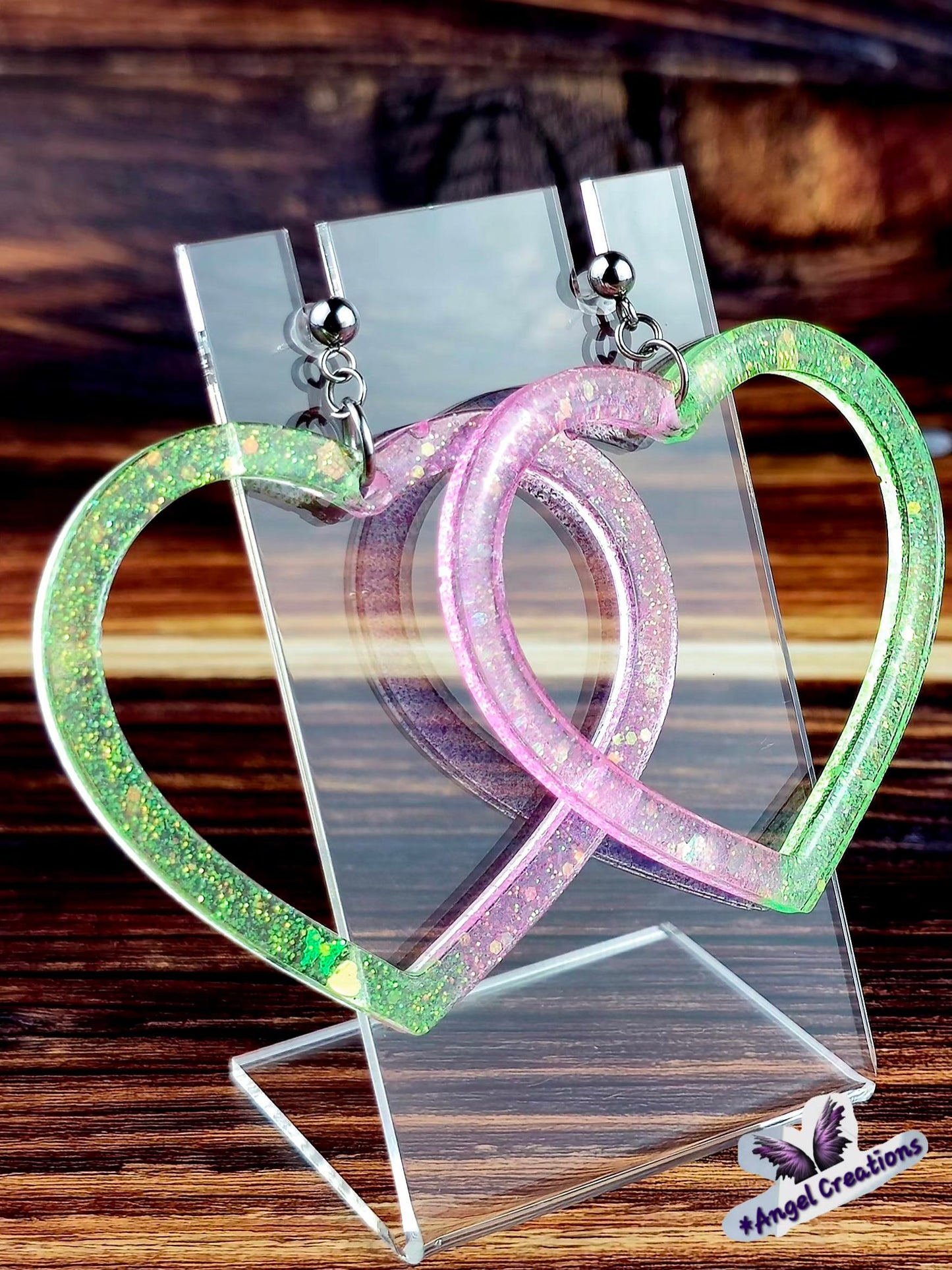 Green & Pink Heart Shaped Hoop Earrings