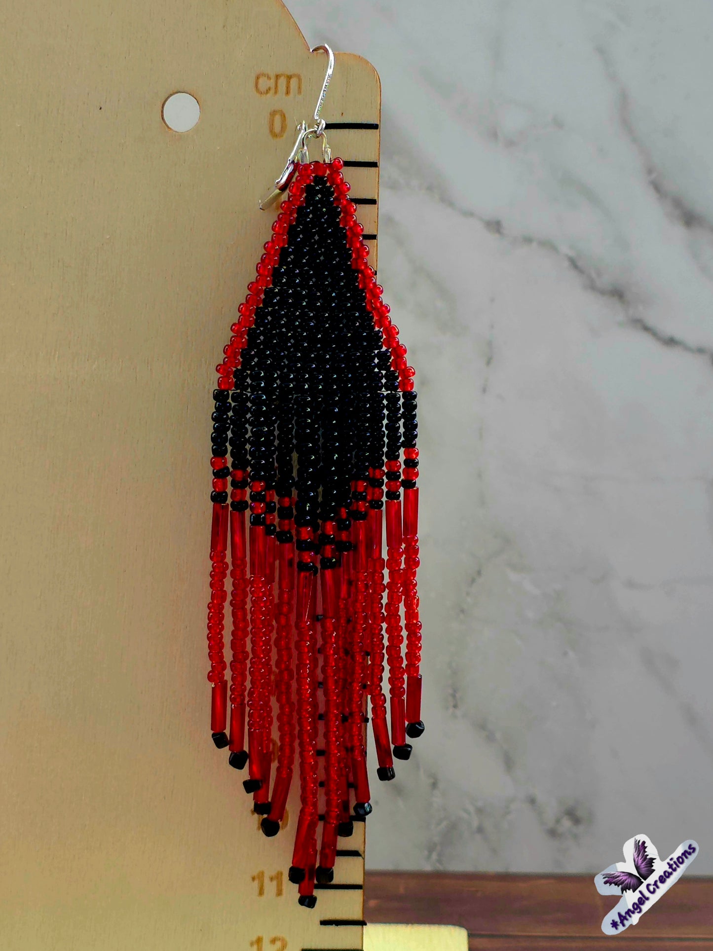 Sleek Black & Red Fringe Dangly Earrings