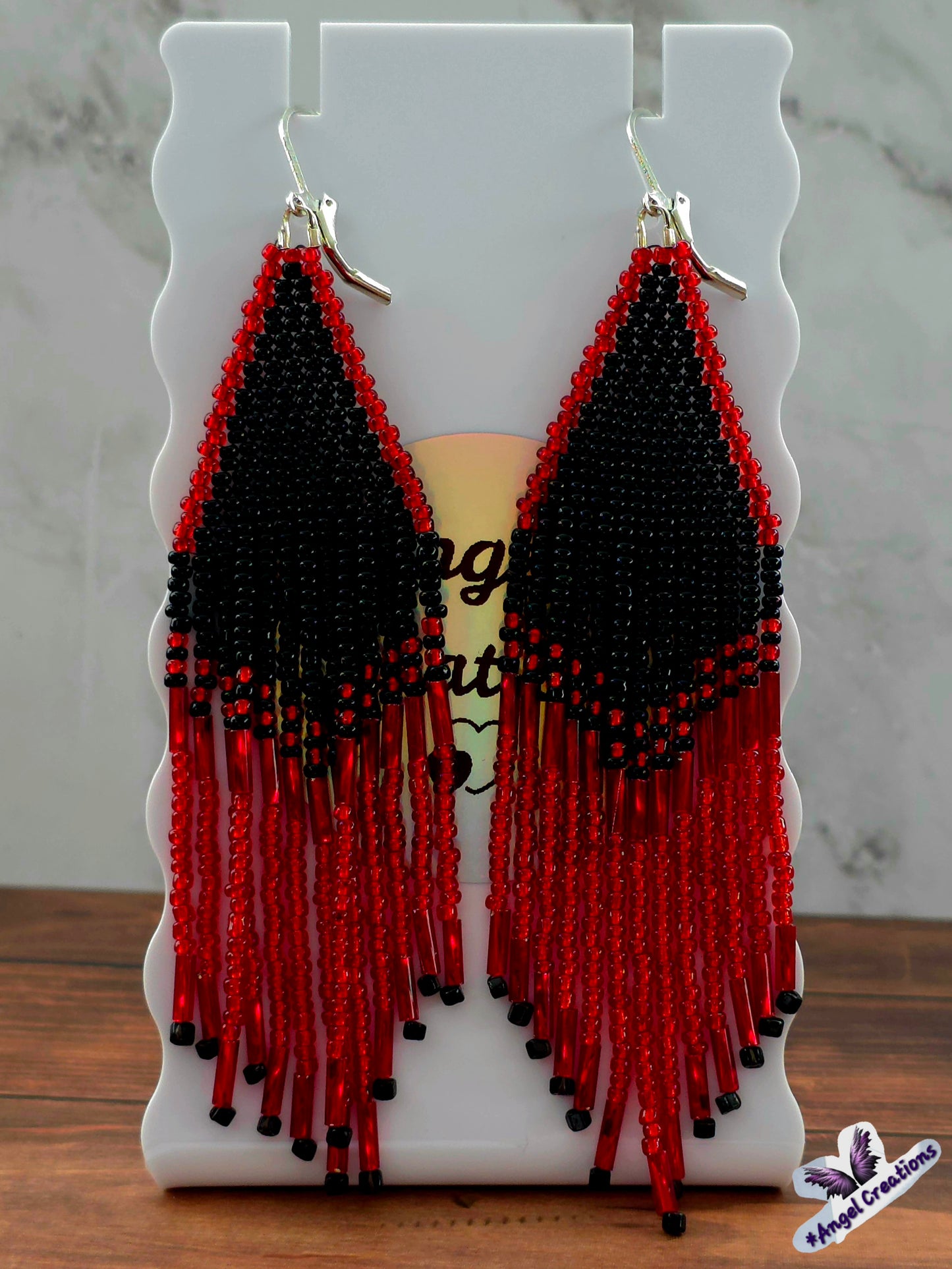 Sleek Black & Red Fringe Dangly Earrings