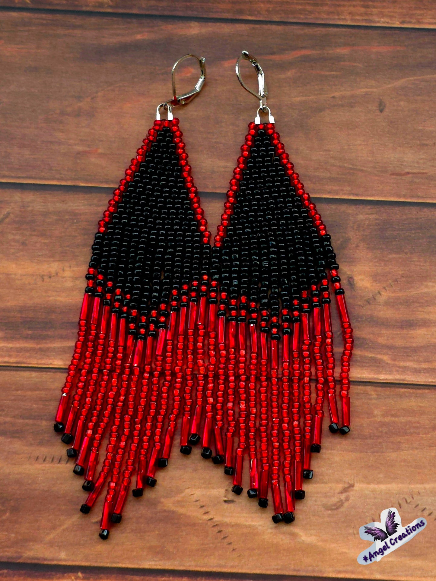 Sleek Black & Red Fringe Dangly Earrings