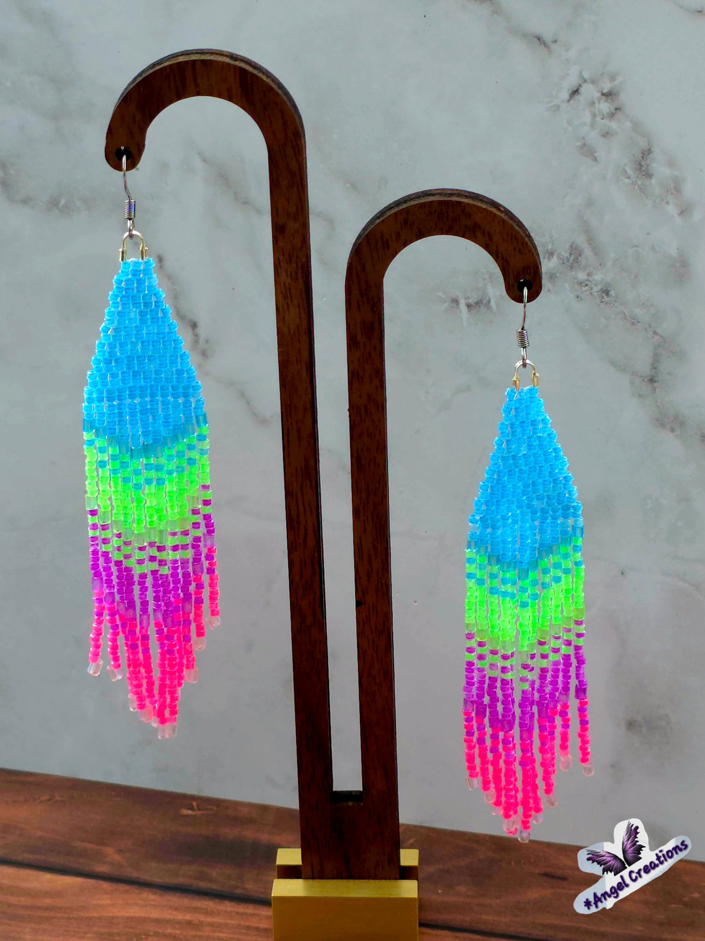 Handmade Miyuki Seed-Bead Fringe Dangling Earrings