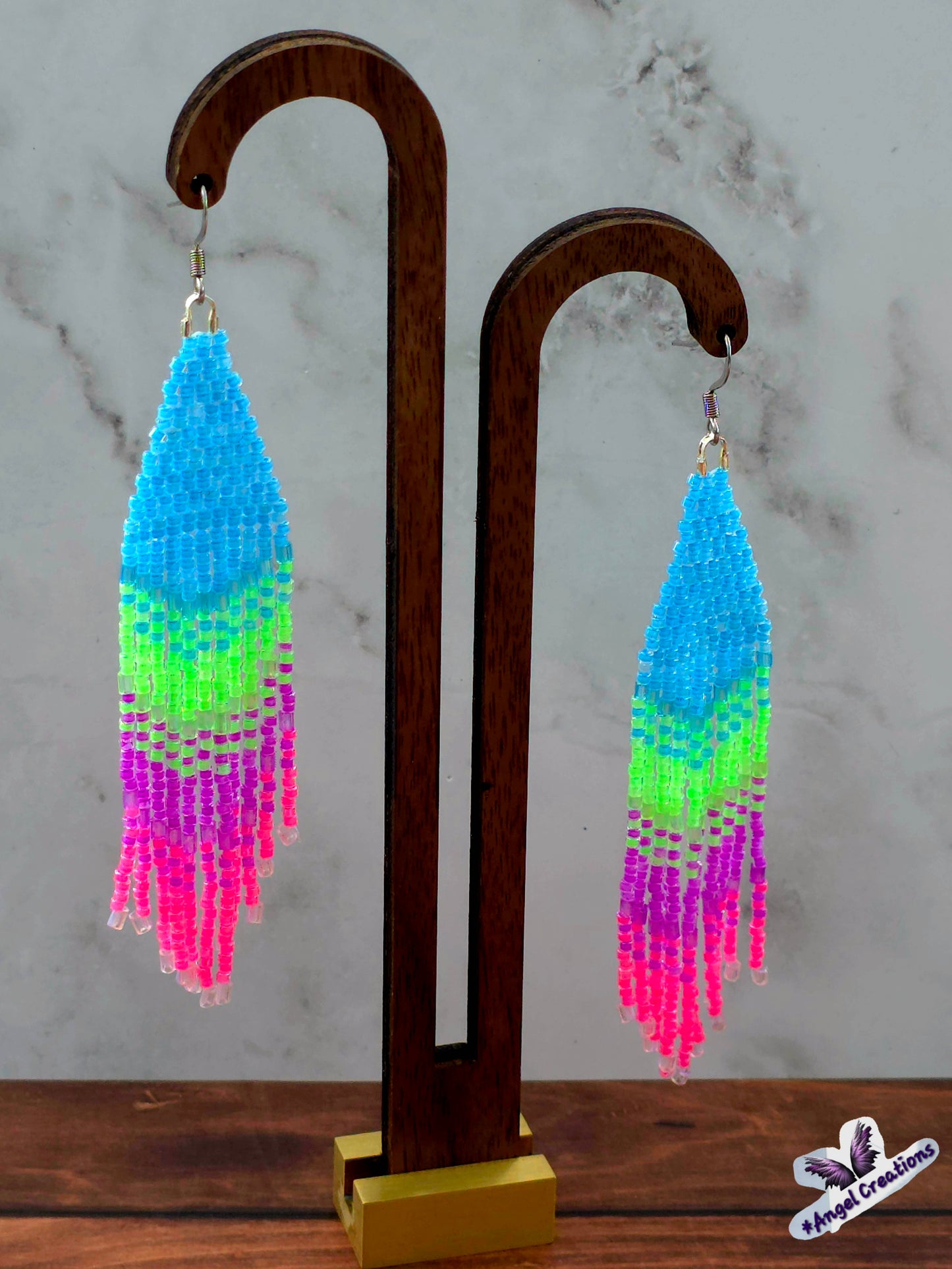 Handmade Miyuki Seed-Bead Fringe Dangling Earrings